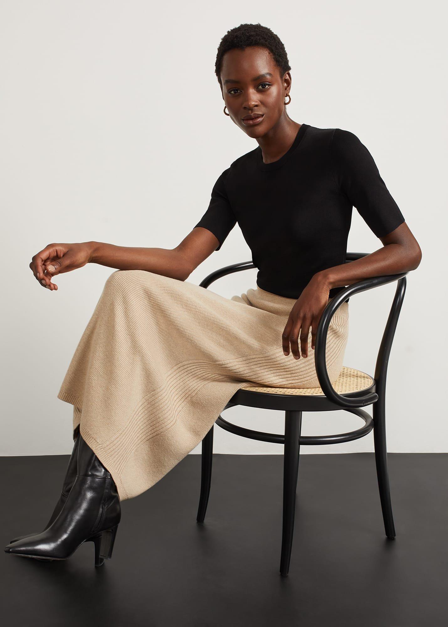 Lovell Co-Ord Wool Cotton Skirt, Oatmeal Marl, hi-res