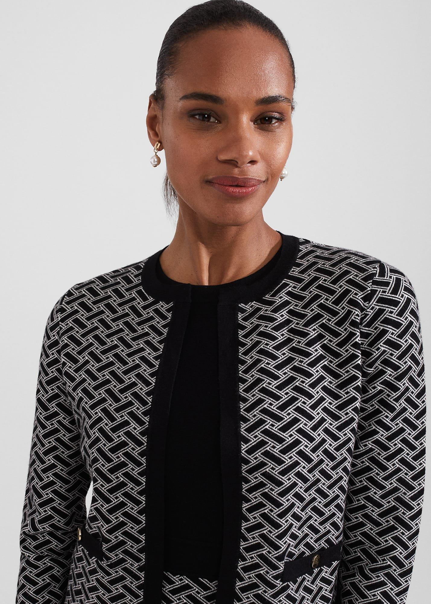 Perrie Knitted Jacket, Black Ivory, hi-res