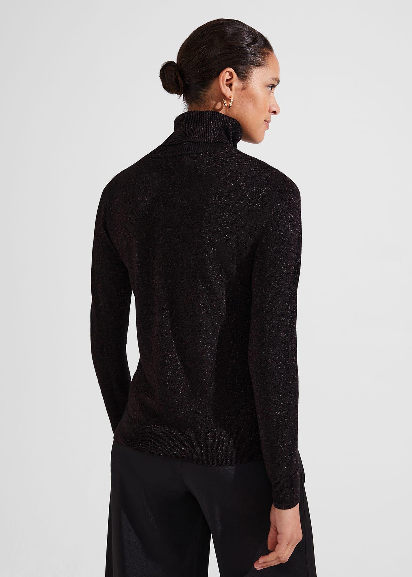 Olive Sparkle Roll Neck Jumper, Black Red, hi-res