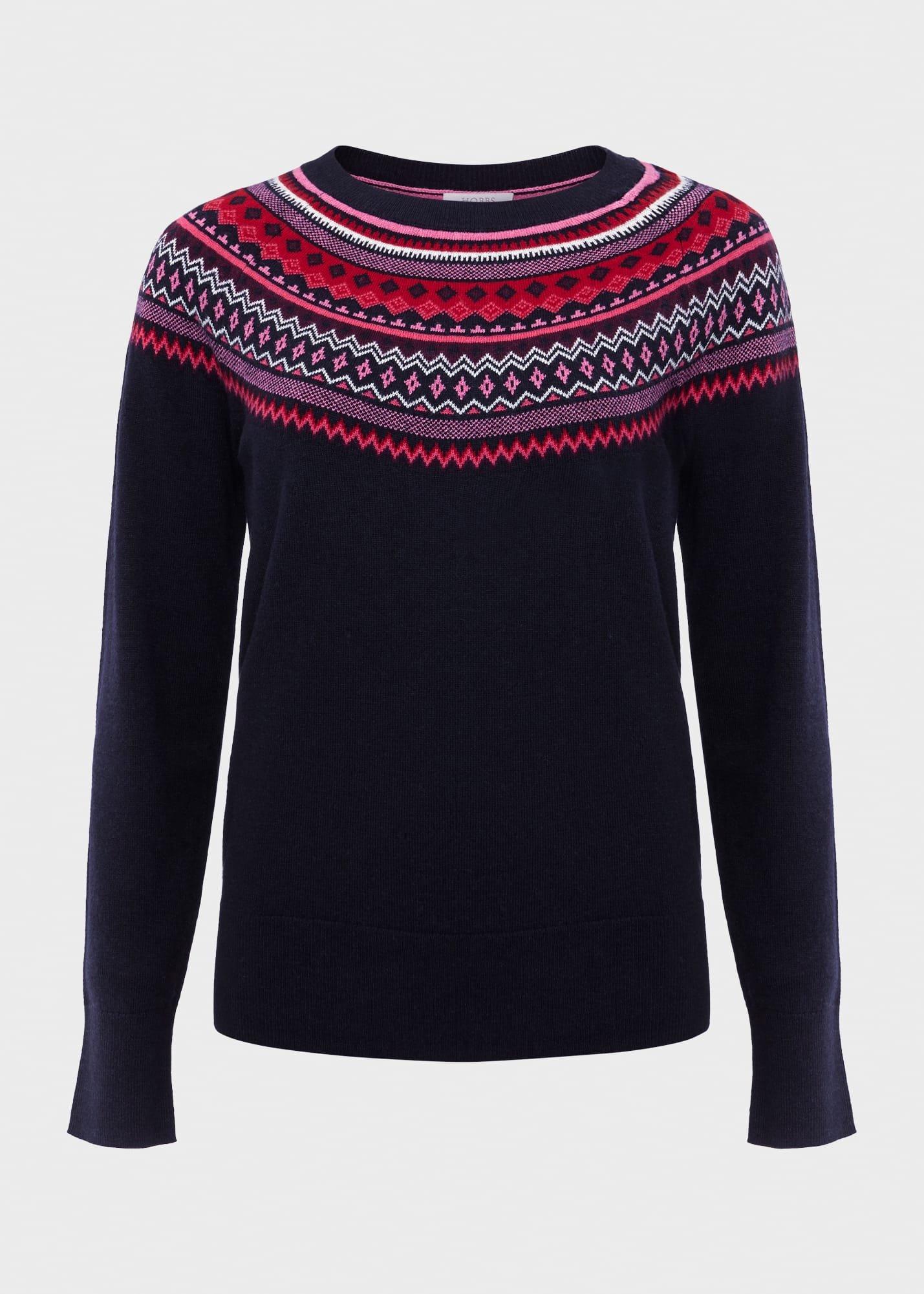 Greta Fairisle Sweater With Cashmere, Navy Multi, hi-res