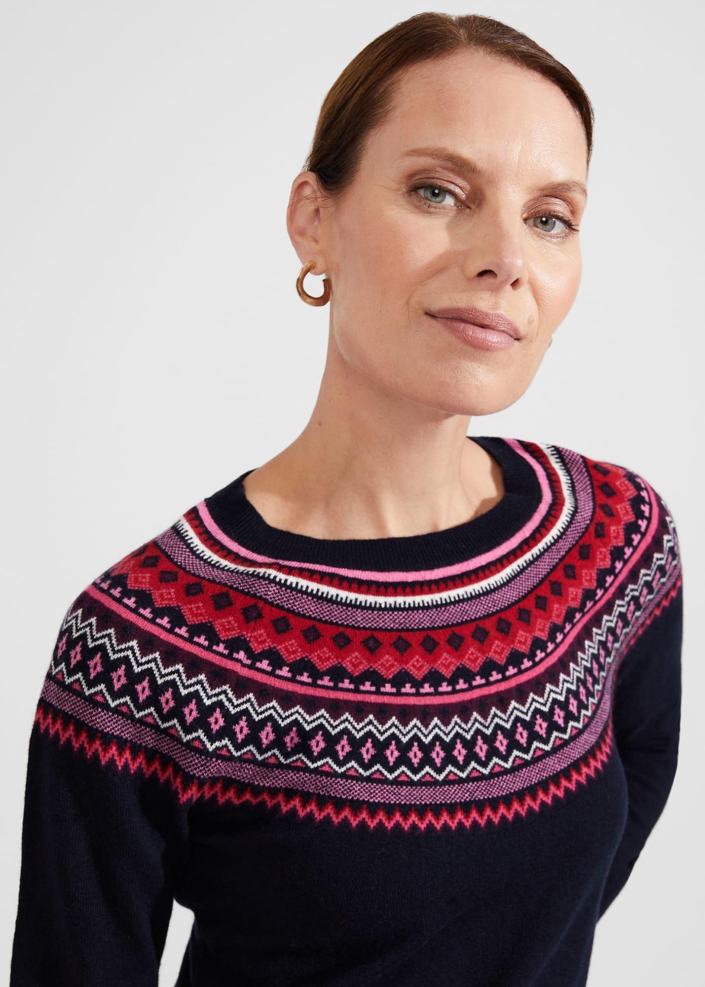 Greta Fairisle Sweater With Cashmere, Navy Multi, hi-res