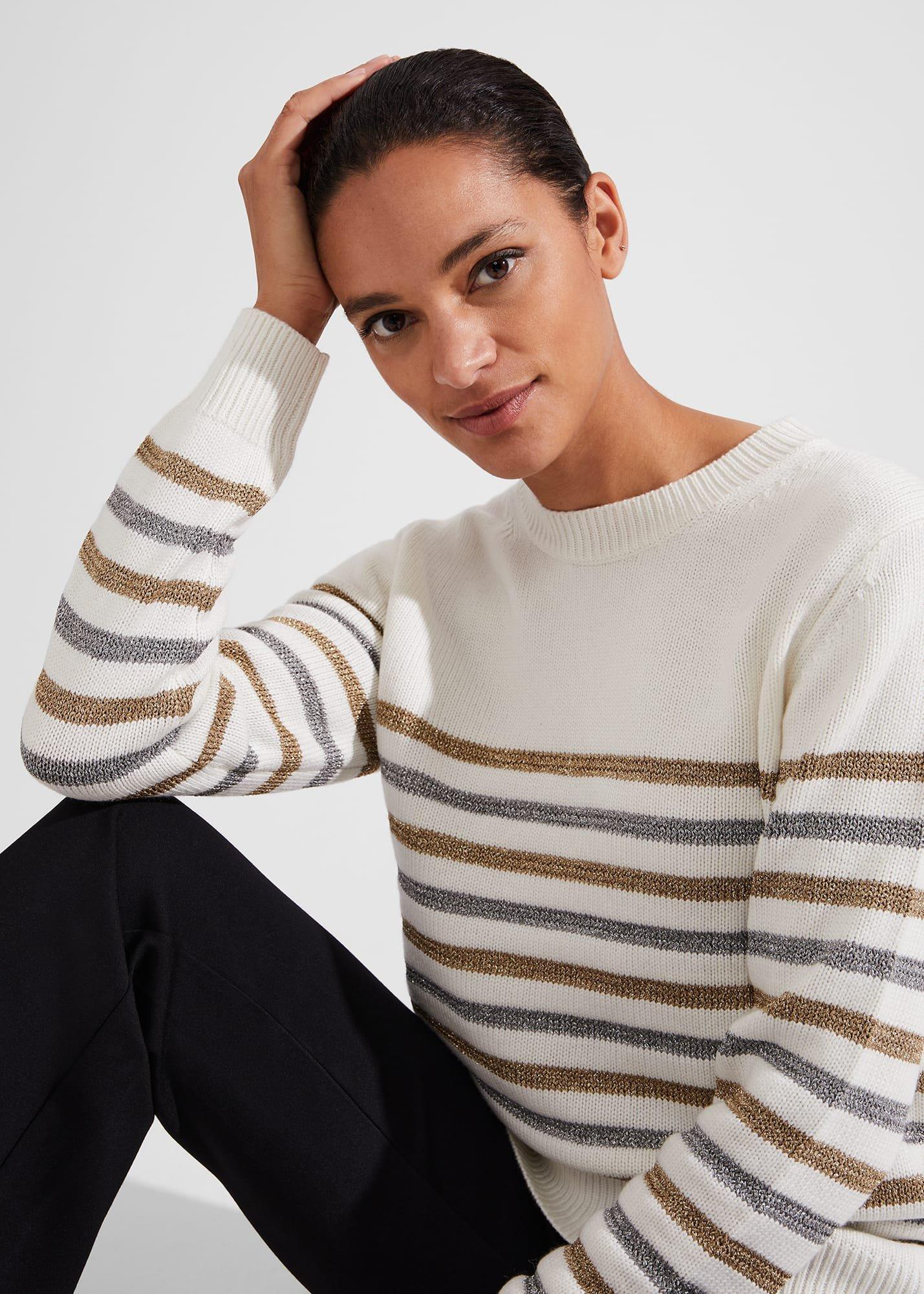 Destiny Sparkle Stripe Jumper, Ivory Silver, hi-res