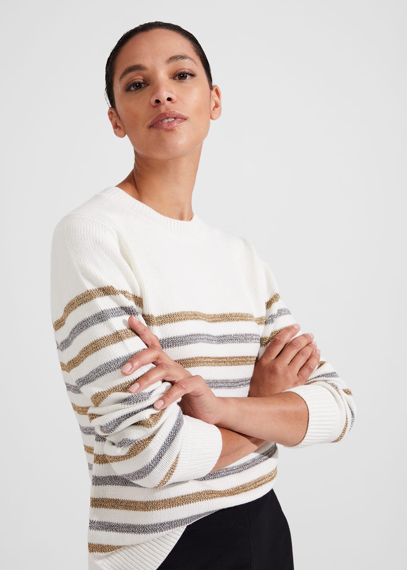 Destiny Sparkle Stripe Jumper, Ivory Silver, hi-res
