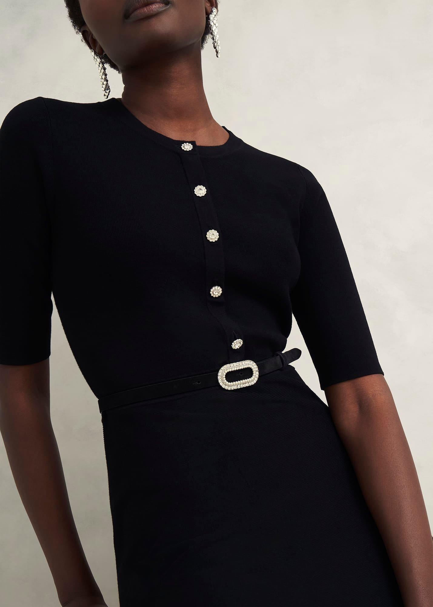 Cathy Jewelled Waist Belt, Black, hi-res