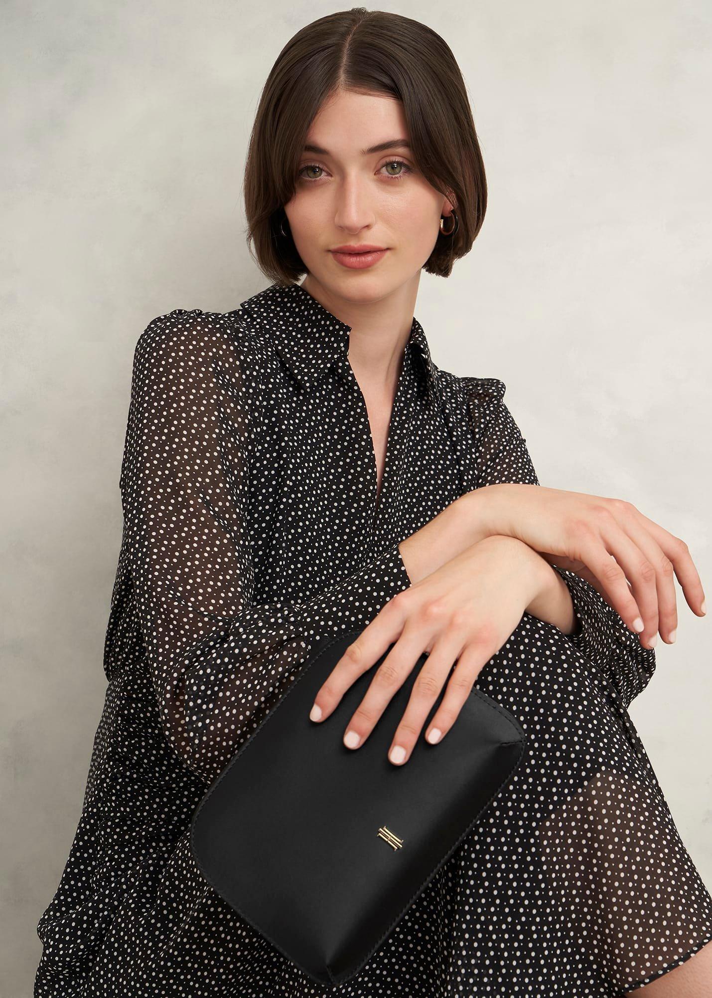Milan Satin Clutch Bag, Black, hi-res