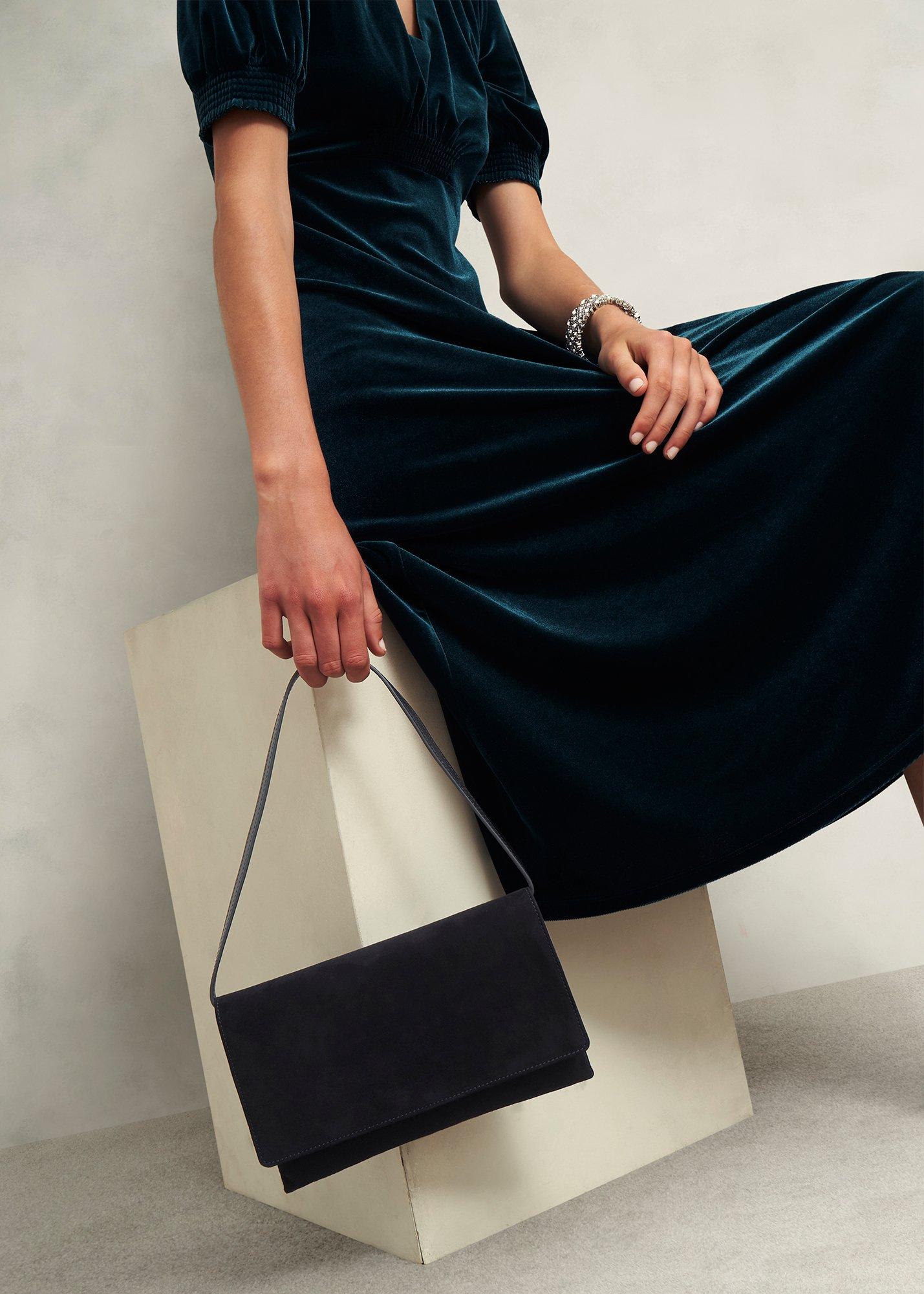 Renata Suede Clutch Bag, Black, hi-res