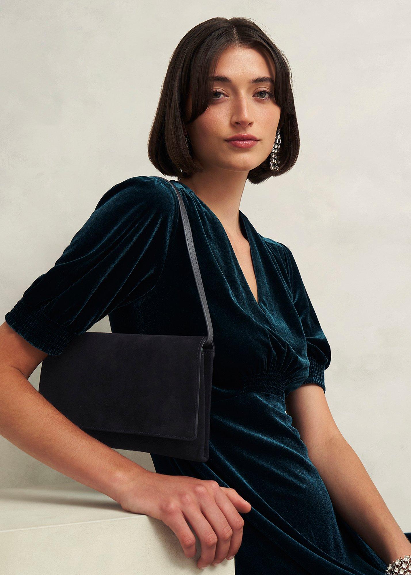 Renata Suede Clutch Bag, Black, hi-res