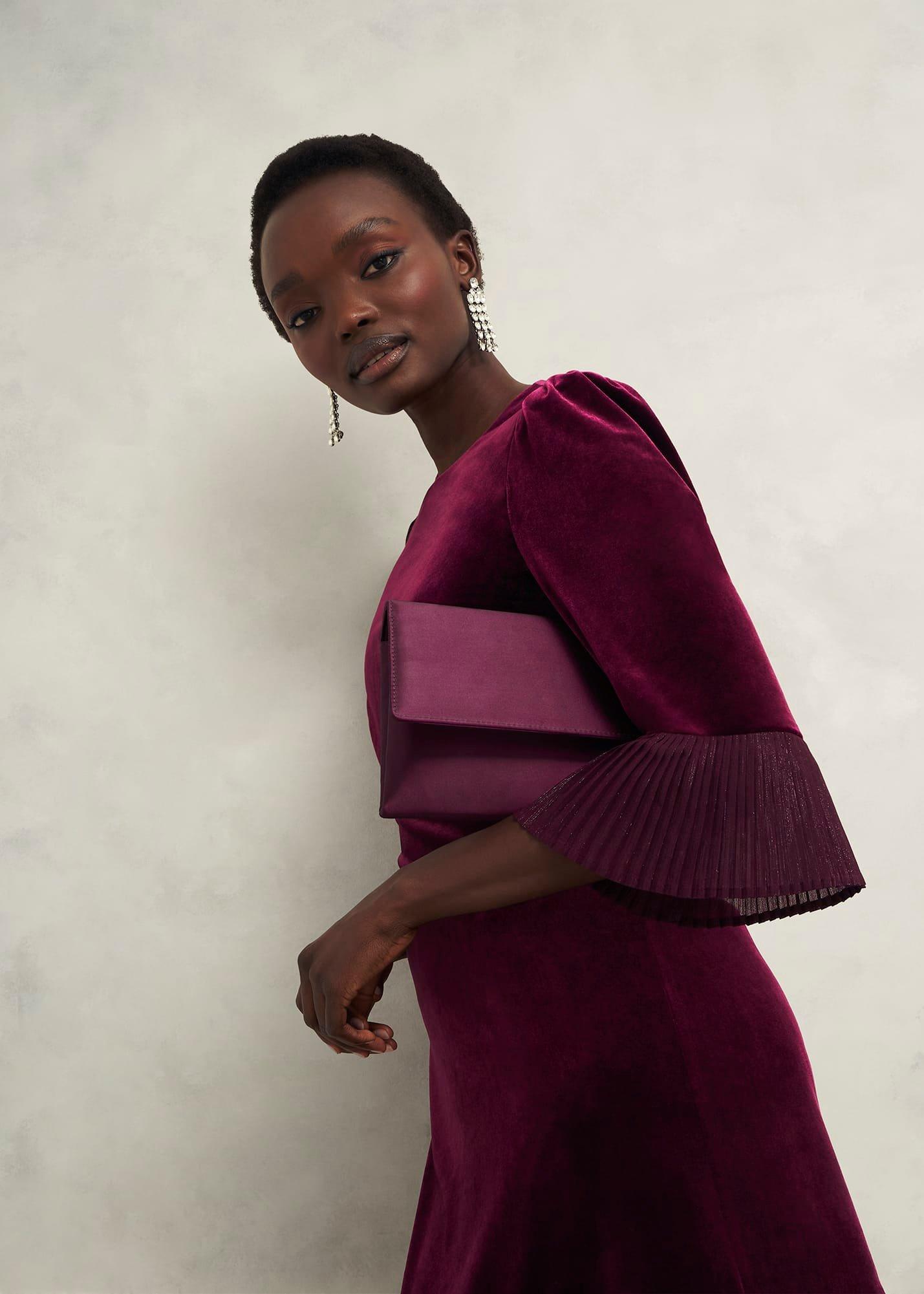 Renata Satin Clutch Bag, Warm Plum, hi-res