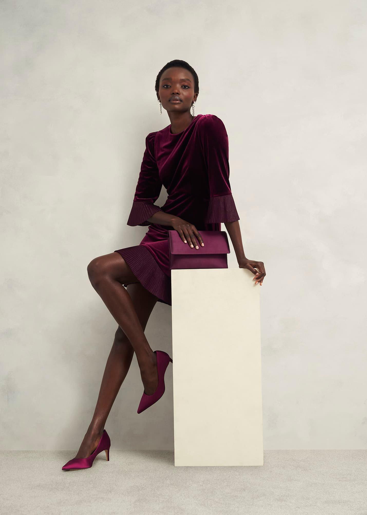 Renata Satin Clutch Bag, Warm Plum, hi-res