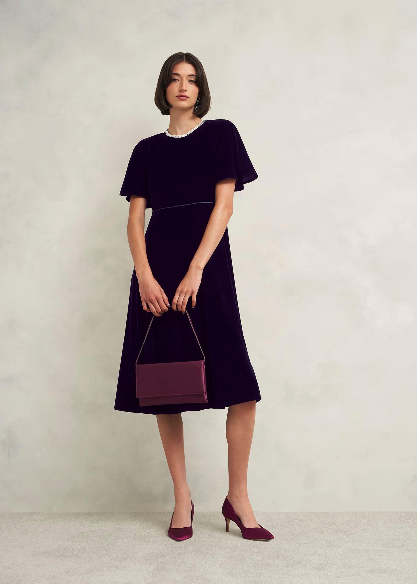 Renata Satin Clutch Bag, Warm Plum, hi-res