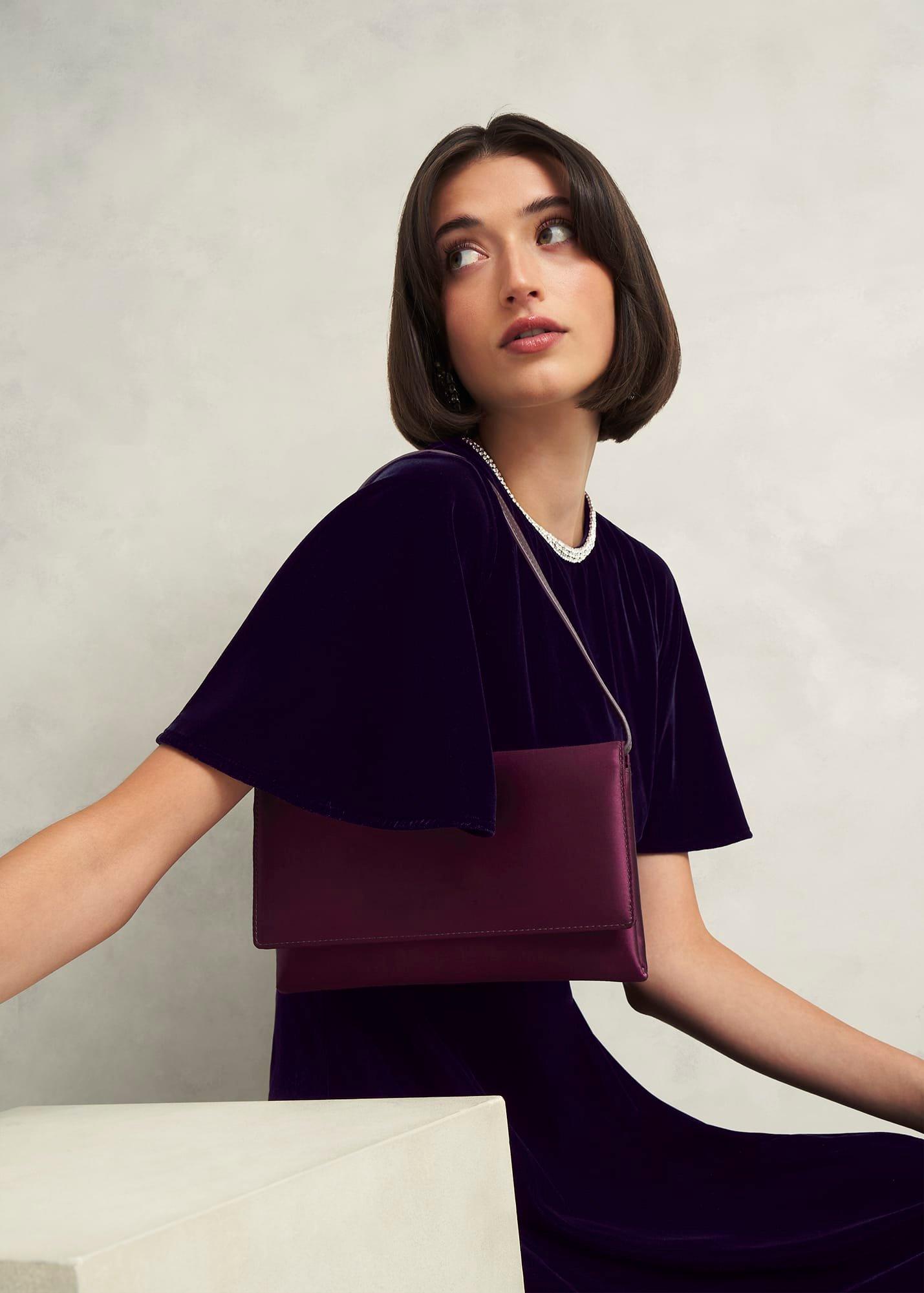 Renata Satin Clutch Bag, Warm Plum, hi-res