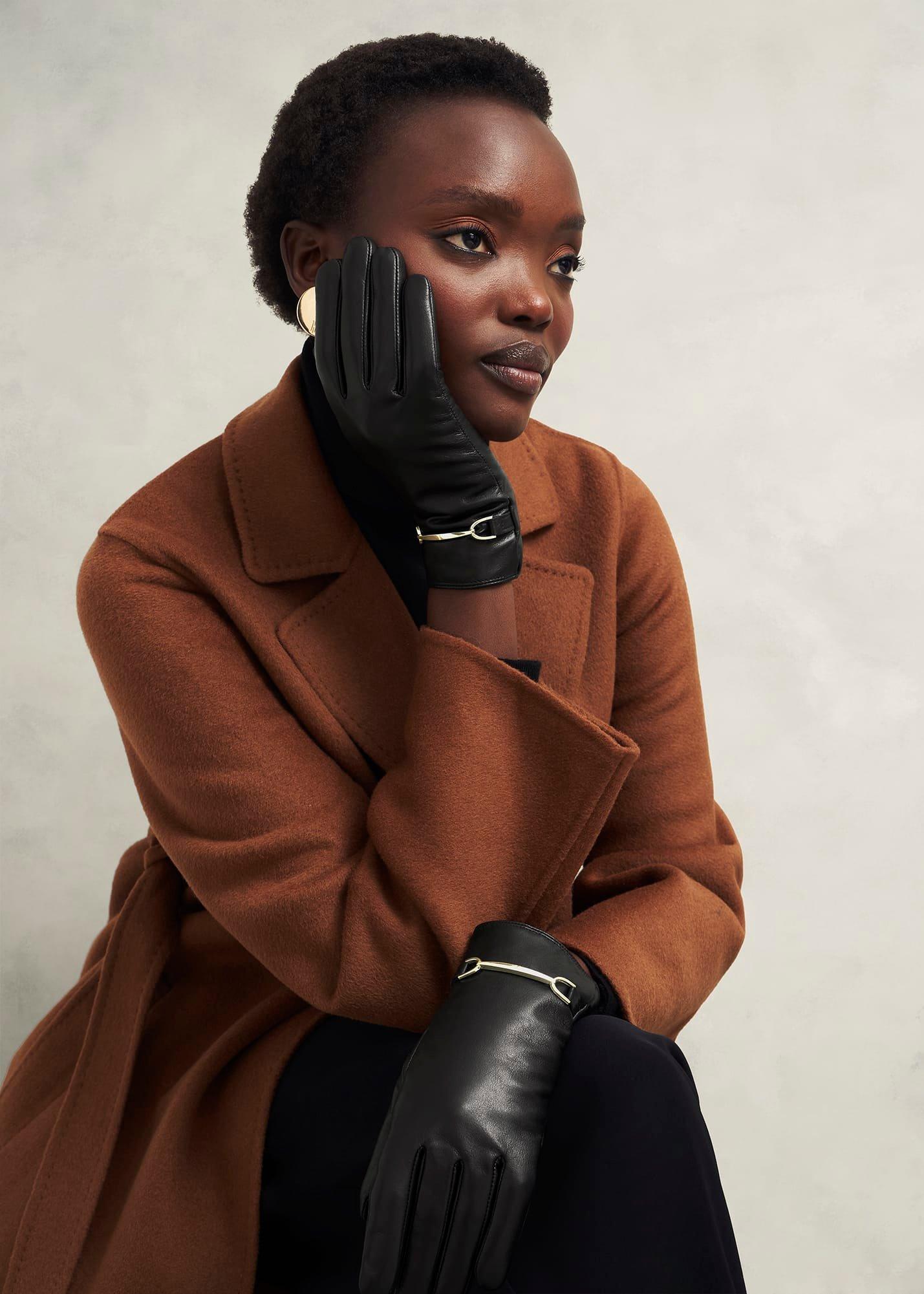 Tara Leather Gloves, Black, hi-res