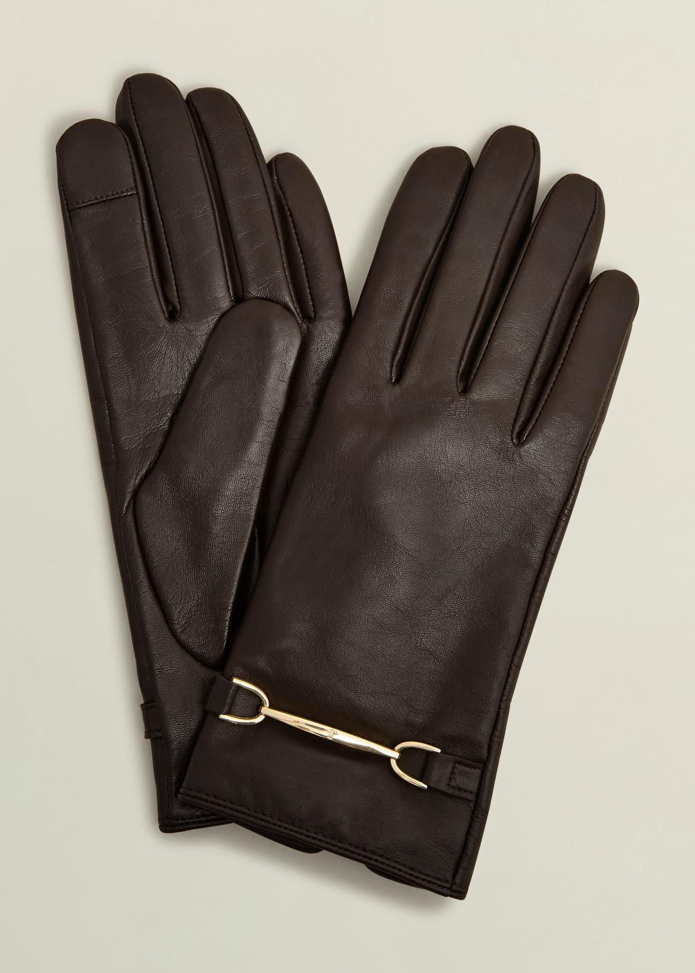 Tara Leather Gloves, Chocolate Brown, hi-res