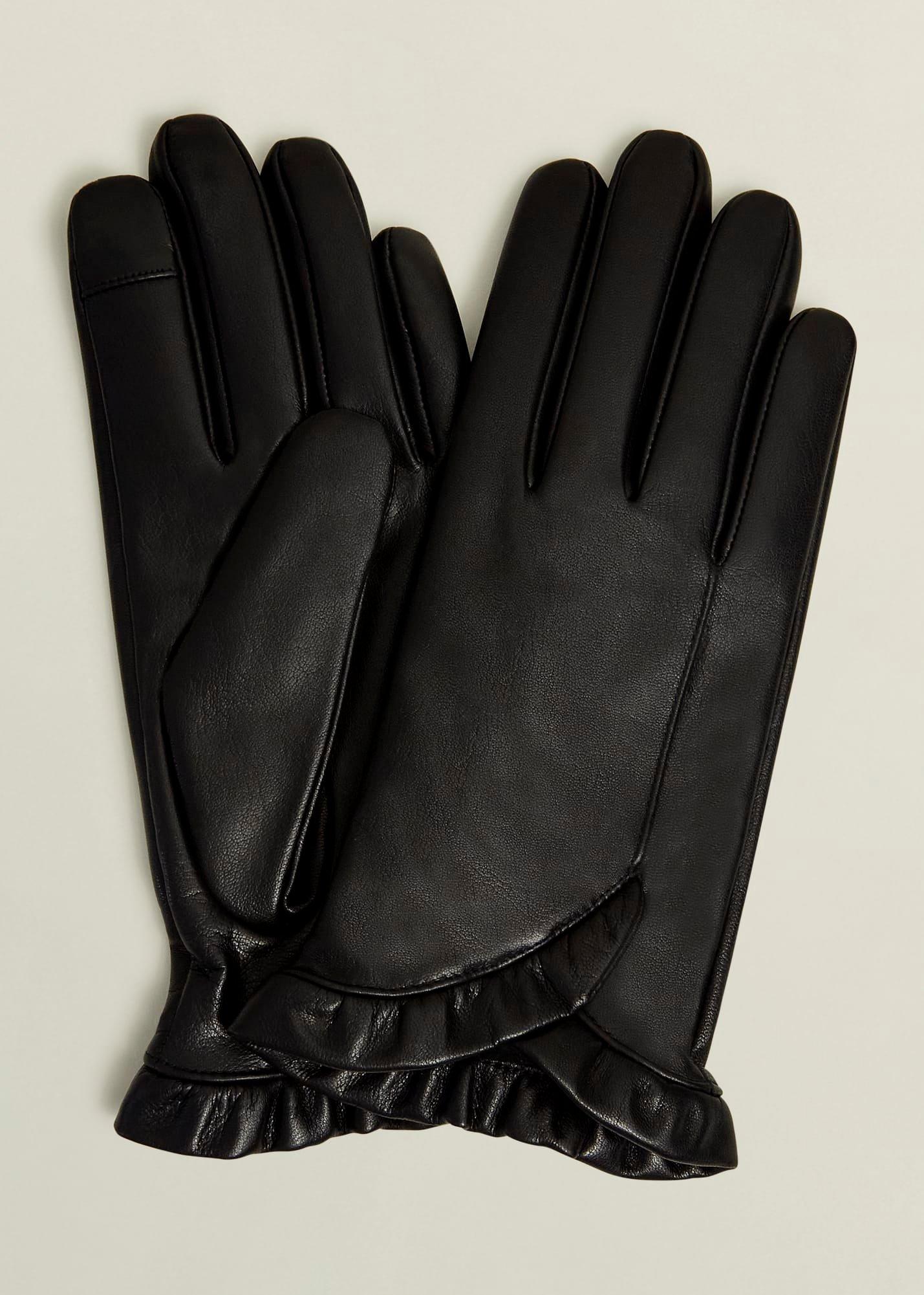 Edeline Leather Ruffle Gloves