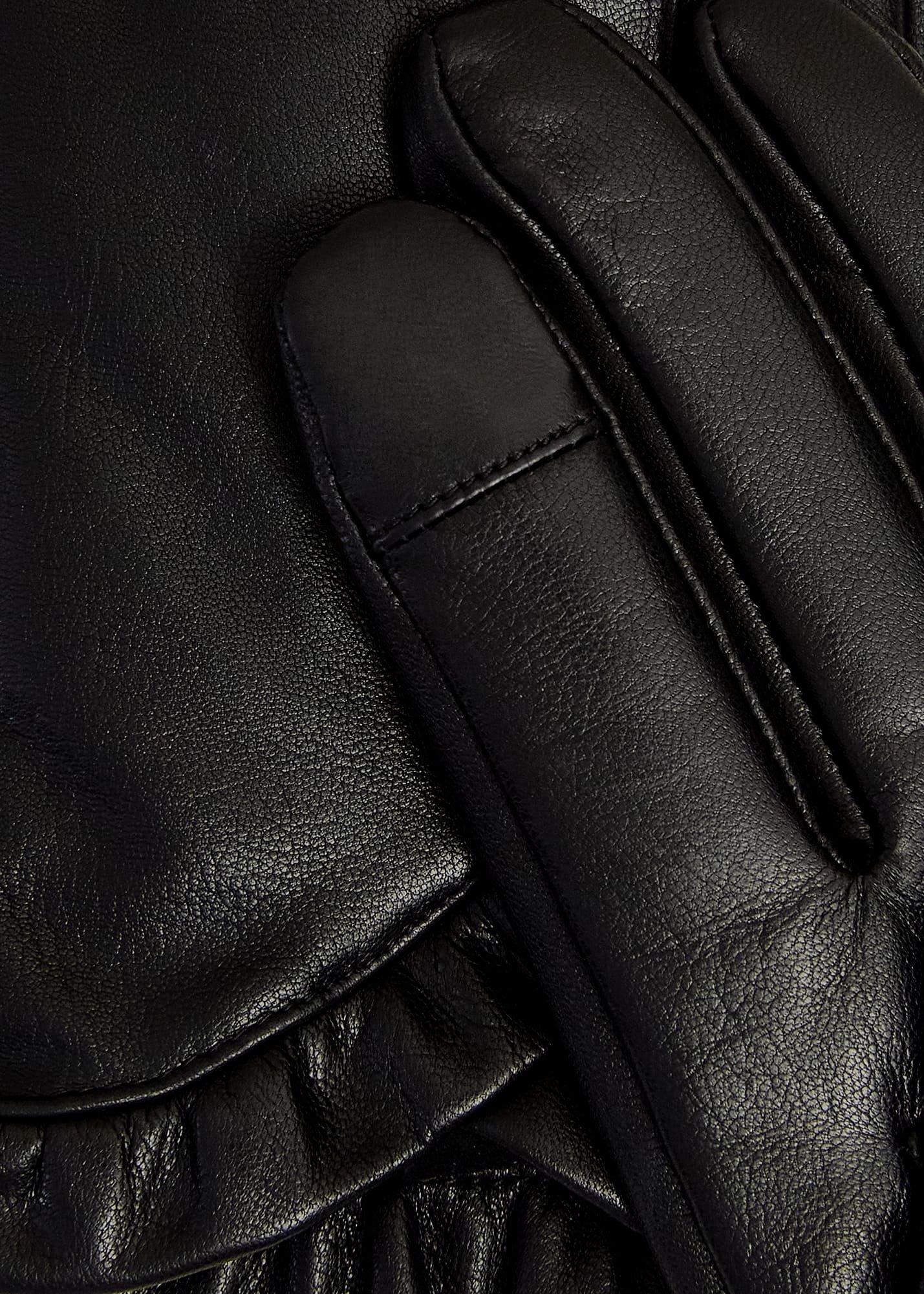 Edeline Leather Ruffle Gloves, Black, hi-res
