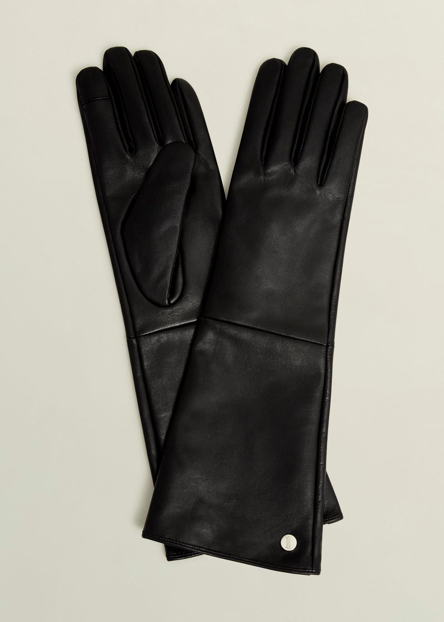 Meghan Leather Long Gloves, Black, hi-res