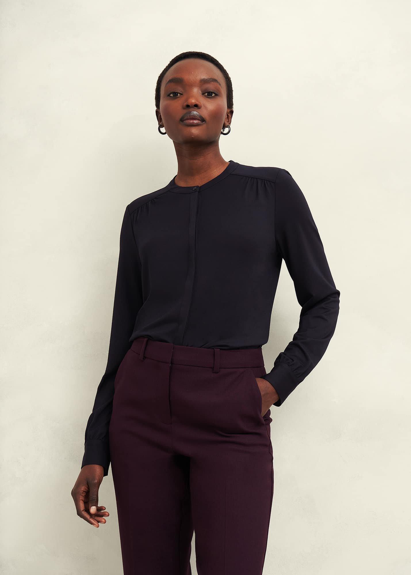 Alana Jersey Blouse, Hobbs Navy, hi-res