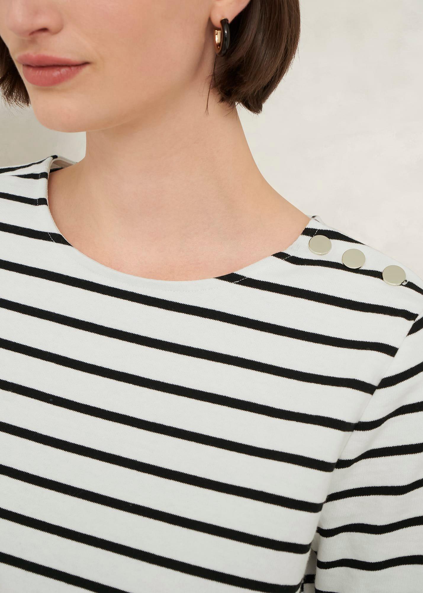 Bethan Cotton Stripe Top, Ivory Black, hi-res