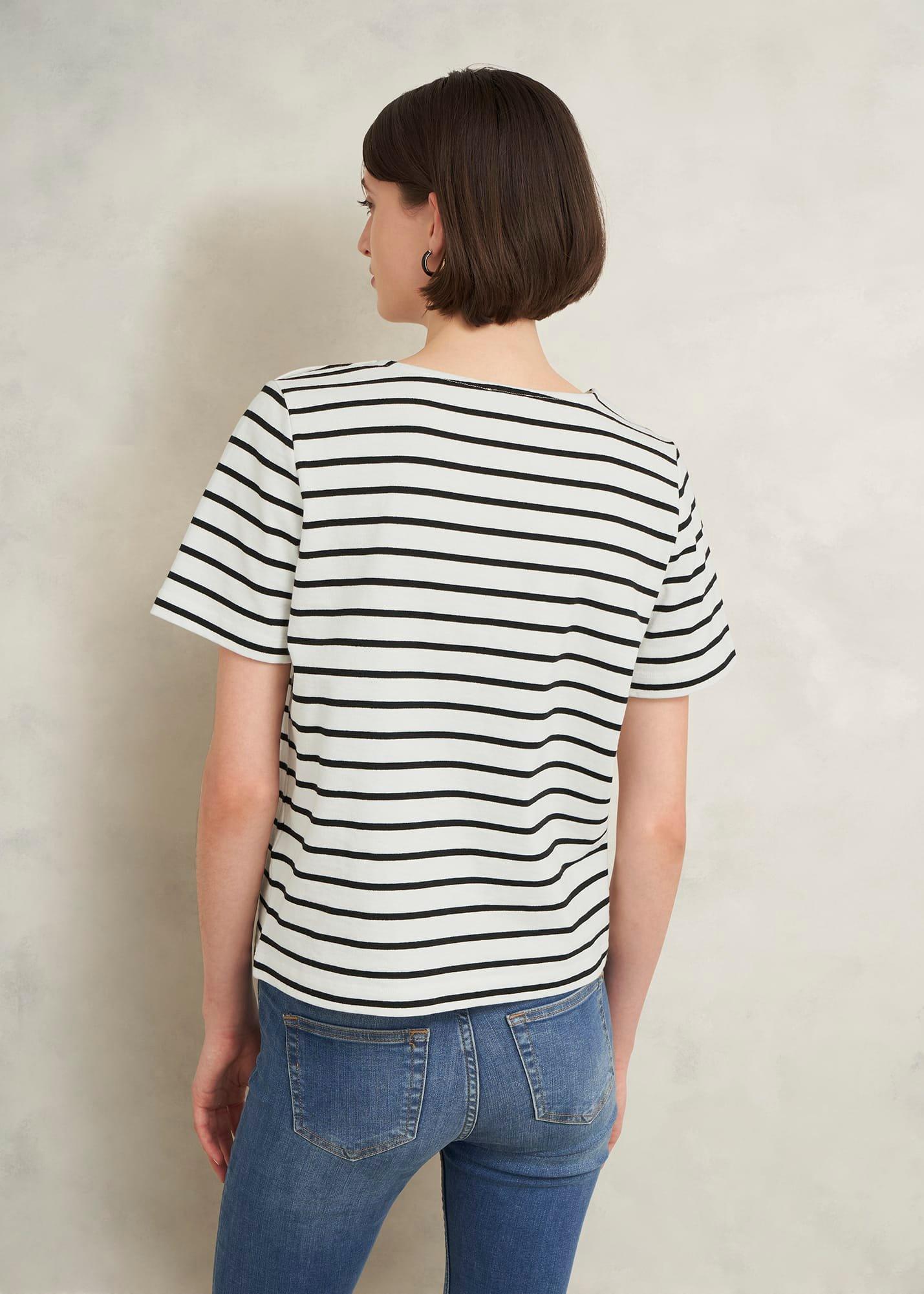 Bethan Cotton Stripe Top, Ivory Black, hi-res