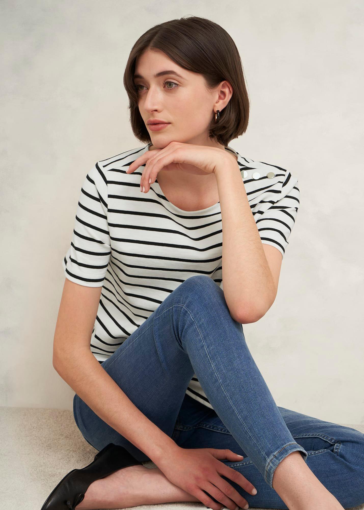 Bethan Cotton Stripe Top, Ivory Black, hi-res