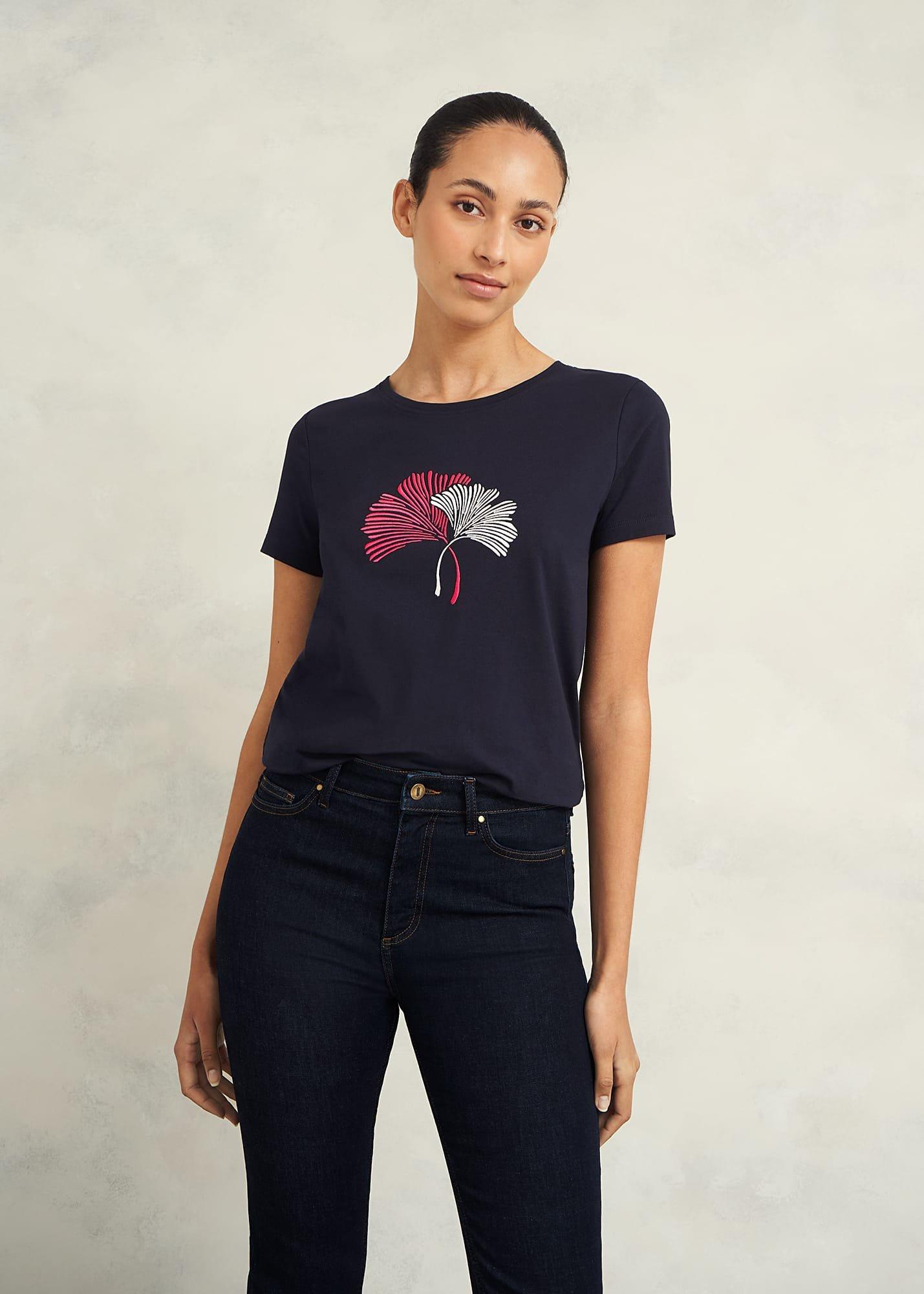 Pixie Cotton Embroidered T-Shirt, Hobbs Navy, hi-res