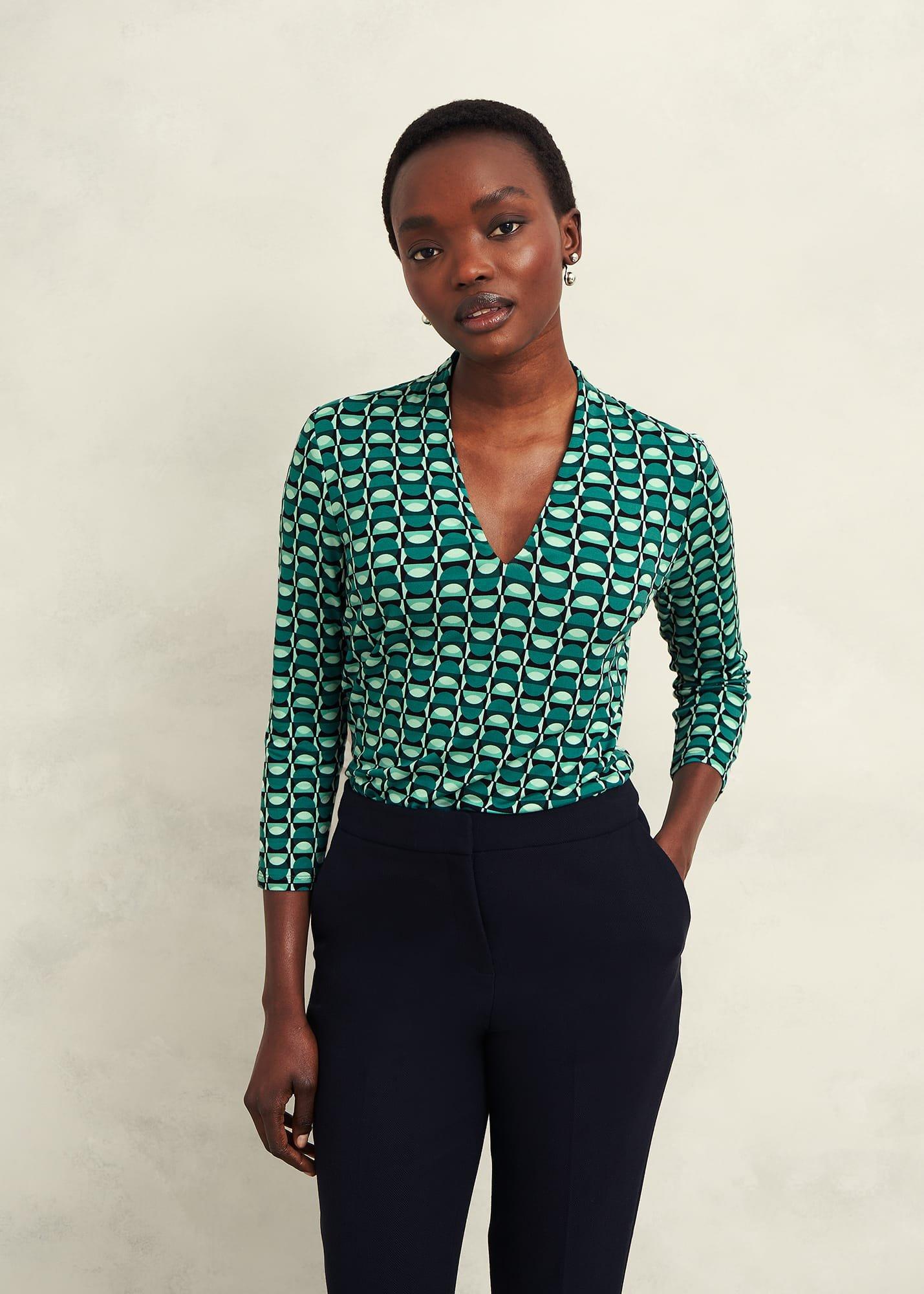 Aimee Printed Top, Agate Green, hi-res