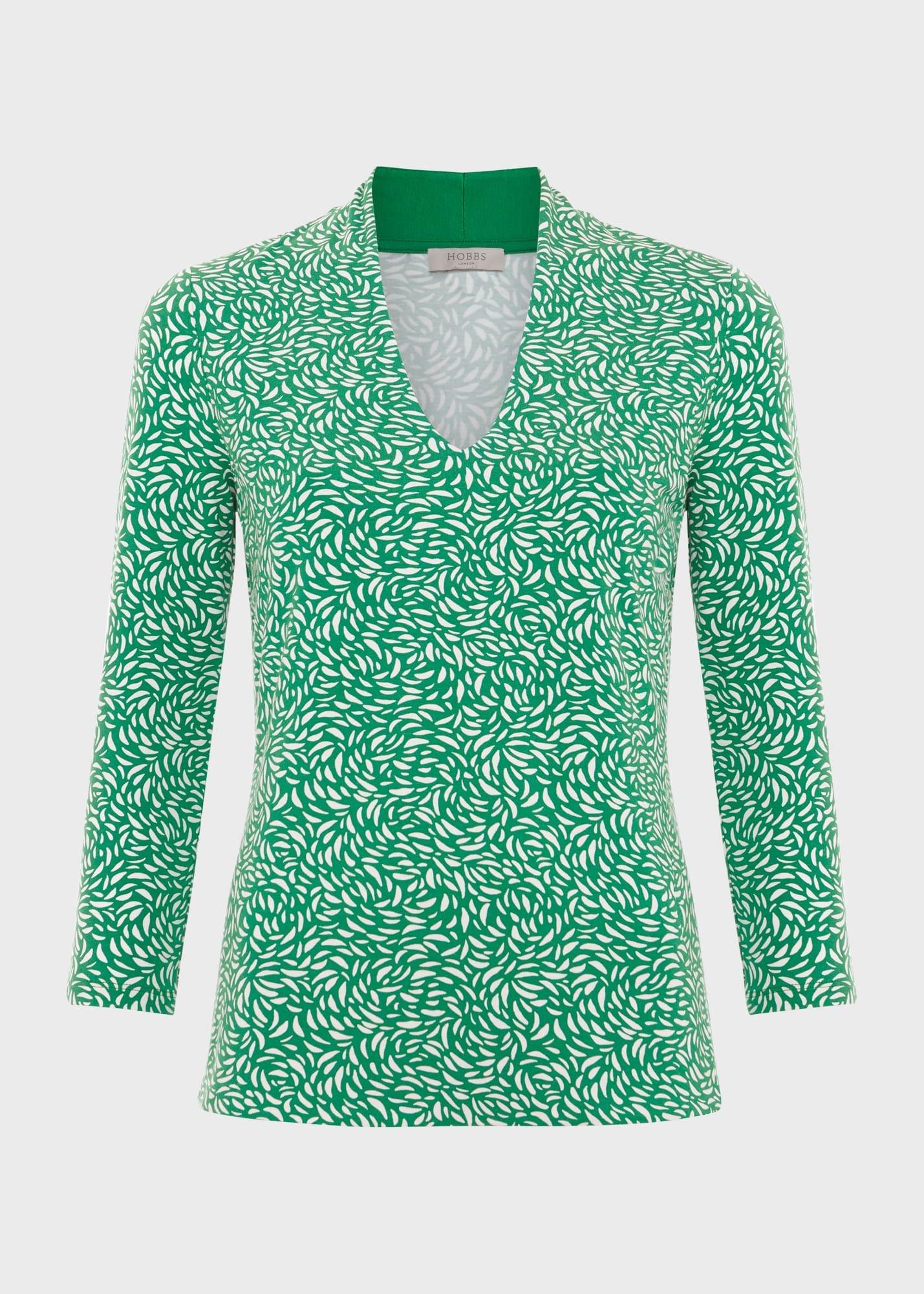 Aimee Printed Top, Green Ivory, hi-res