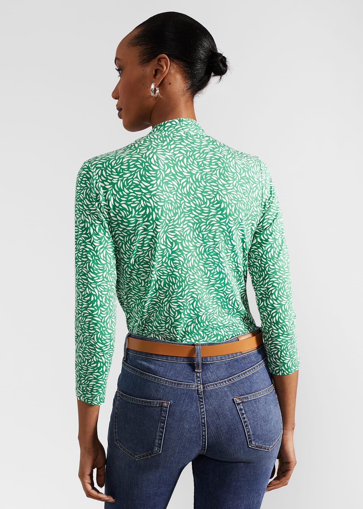 Aimee Printed Top, Green Ivory, hi-res