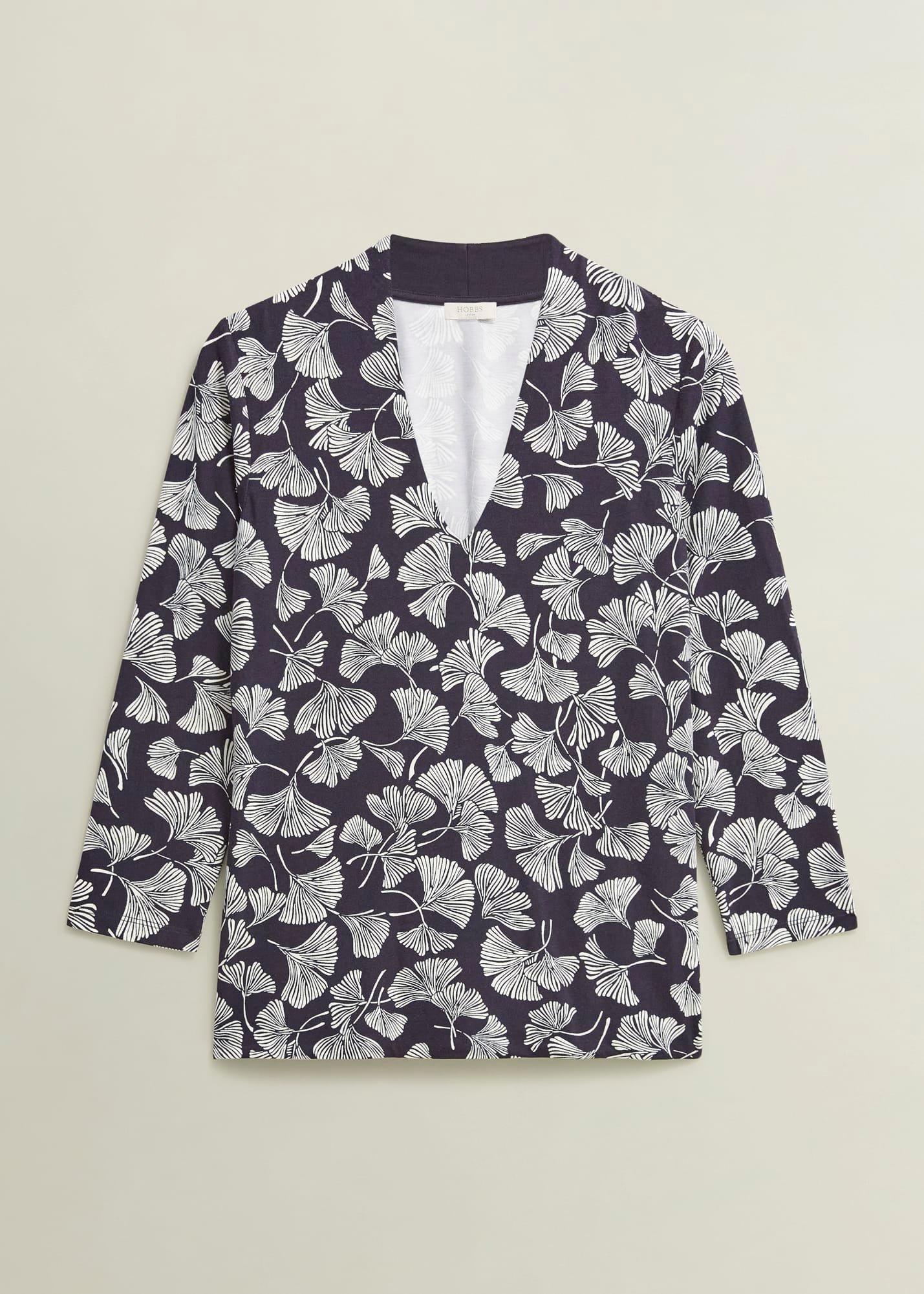 Aimee Printed Top, Navy Ivory, hi-res