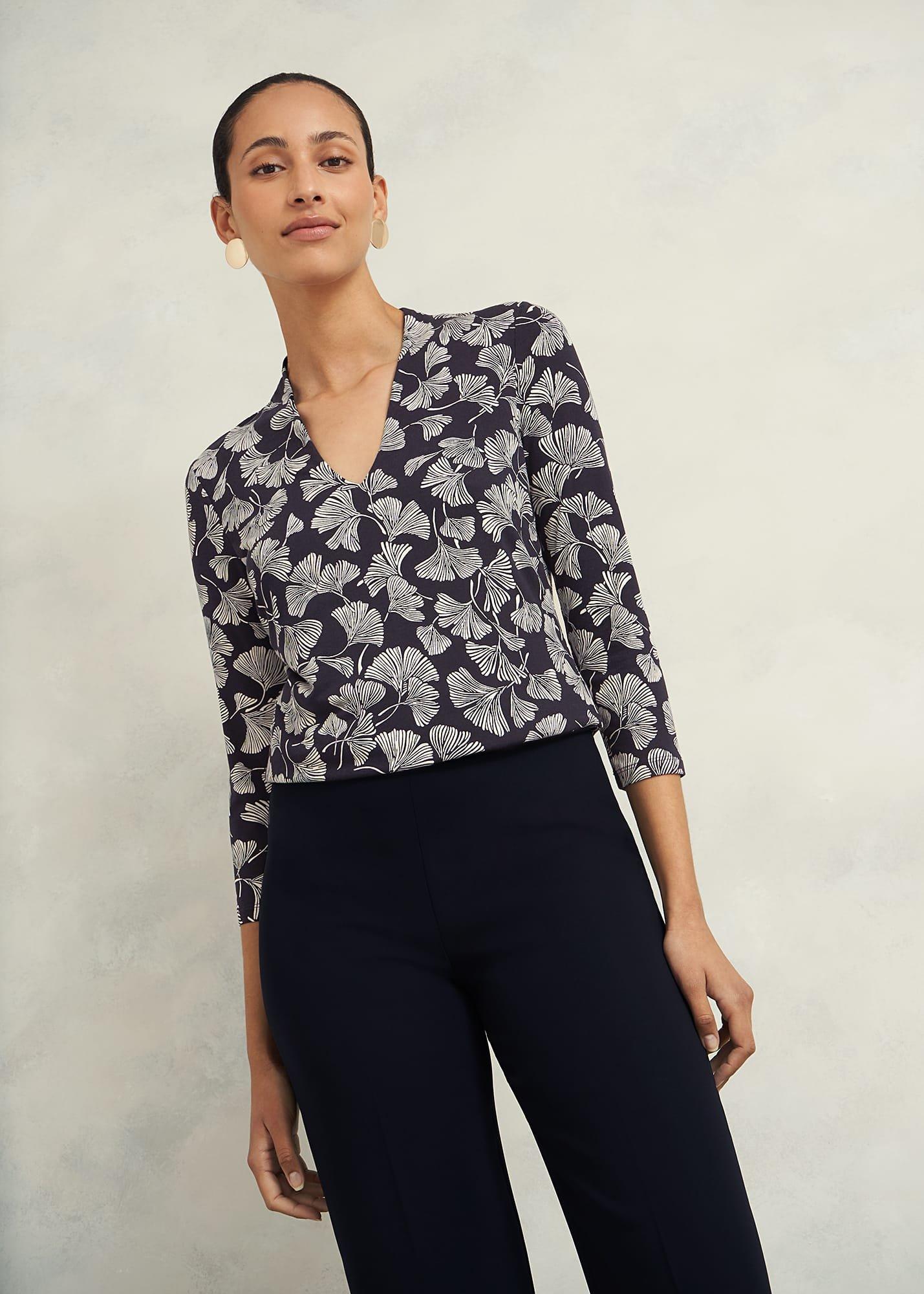 Aimee Printed Top, Navy Ivory, hi-res