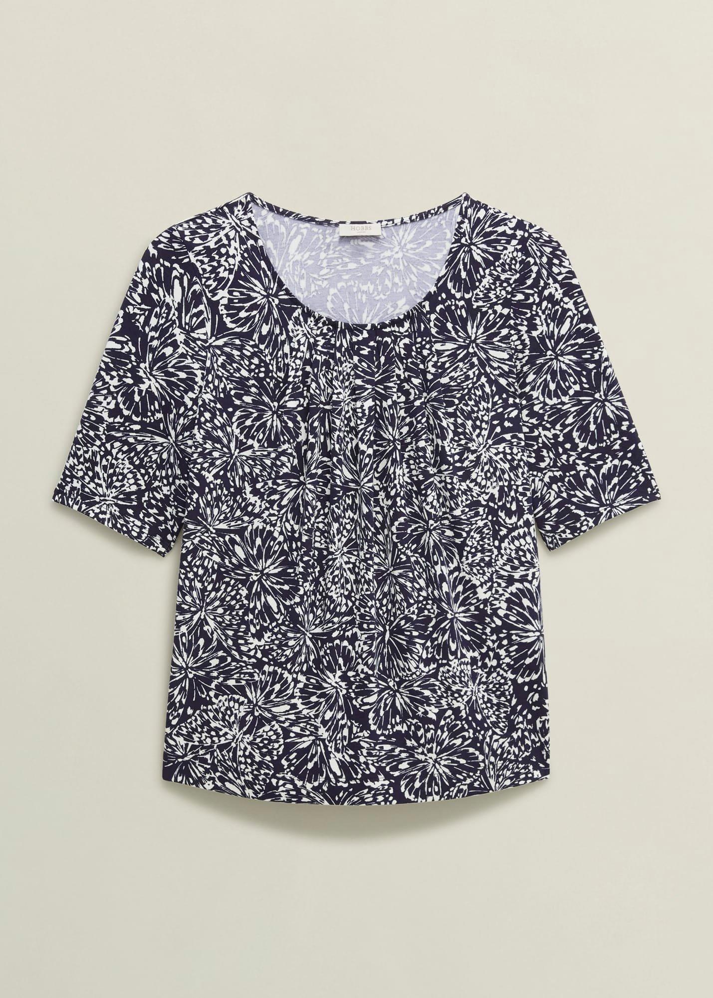 Jacqueline Print Top, Navy Ivory, hi-res