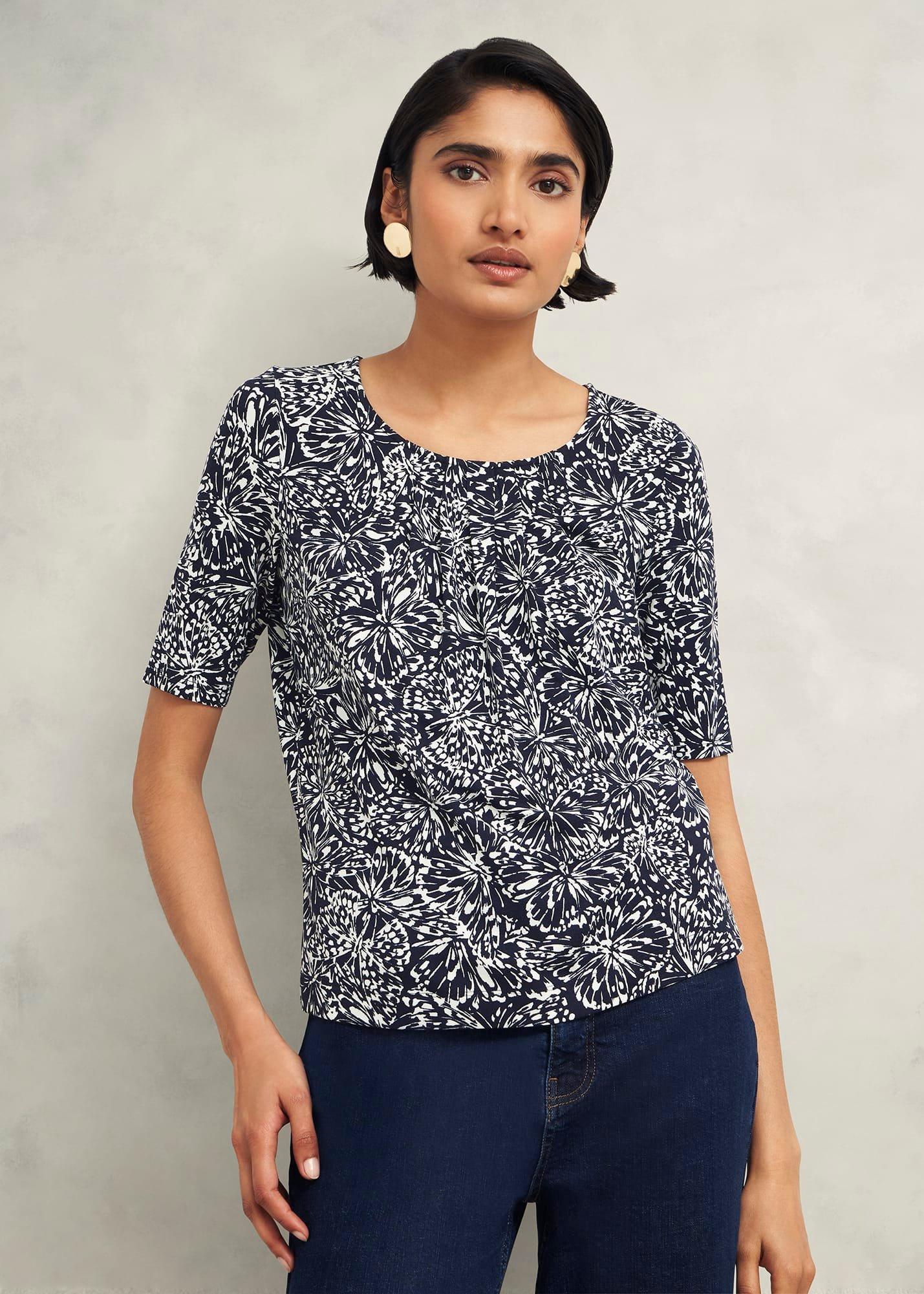 Jacqueline Print Top, Navy Ivory, hi-res