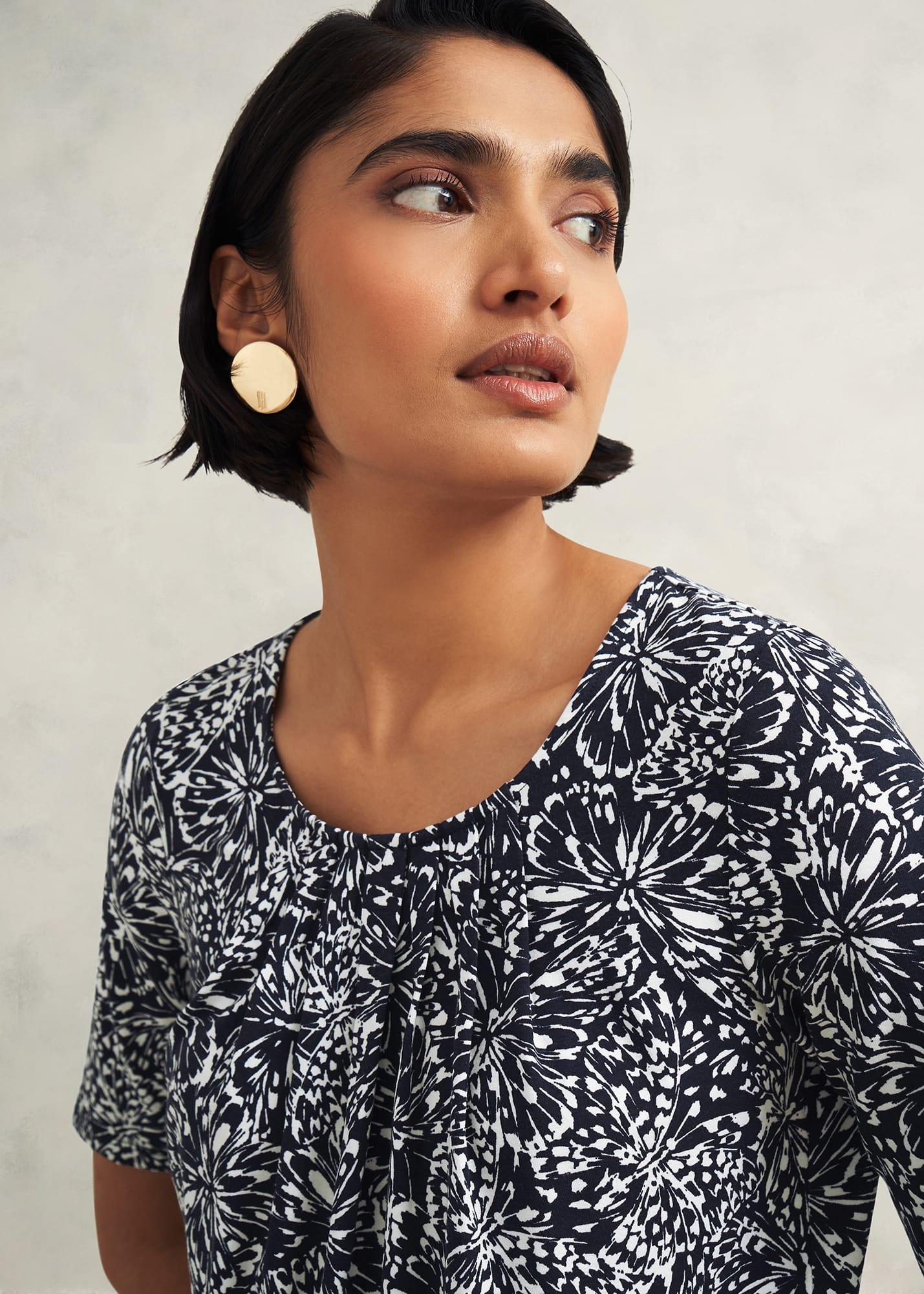 Jacqueline Print Top, Navy Ivory, hi-res