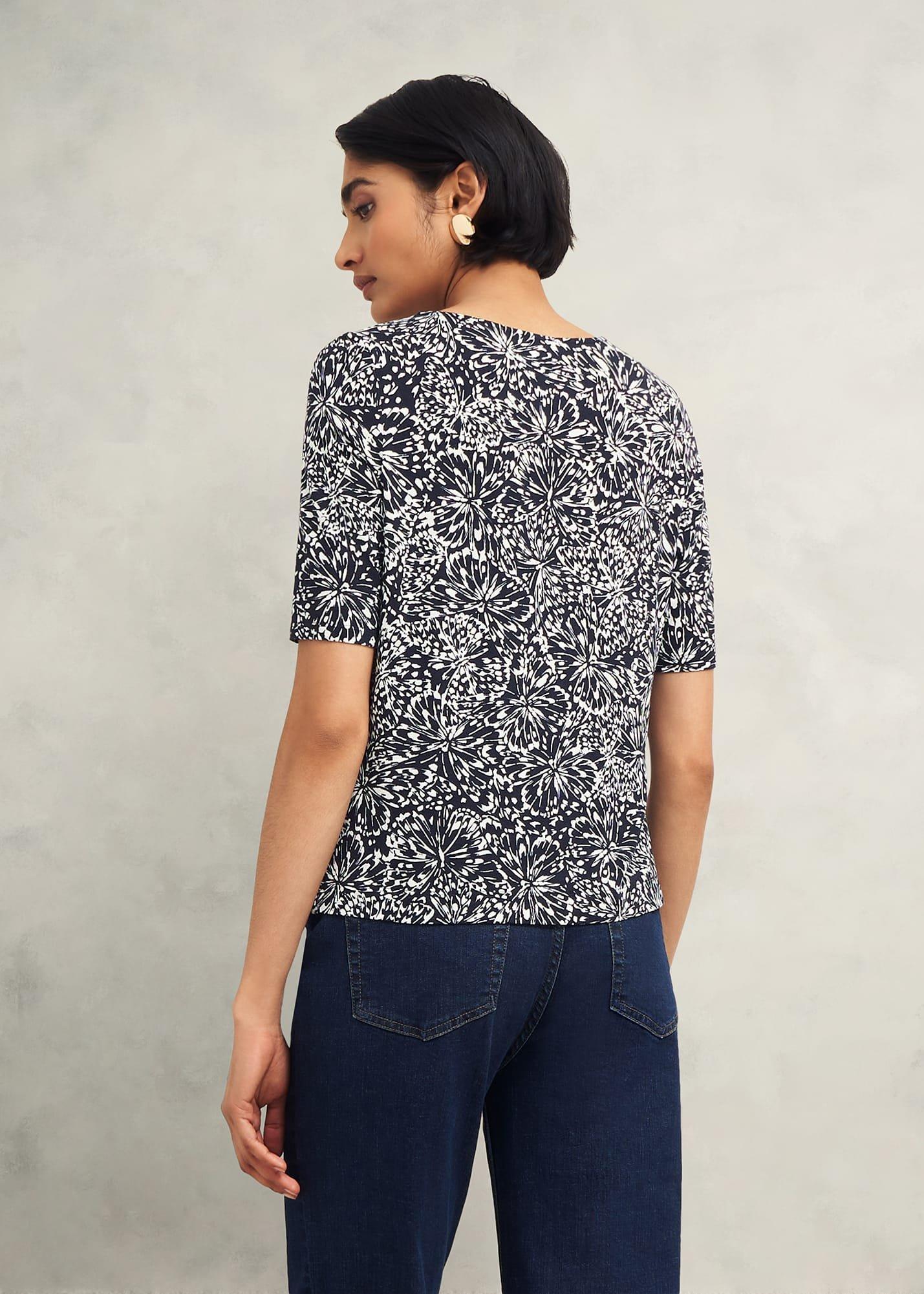 Jacqueline Print Top, Navy Ivory, hi-res