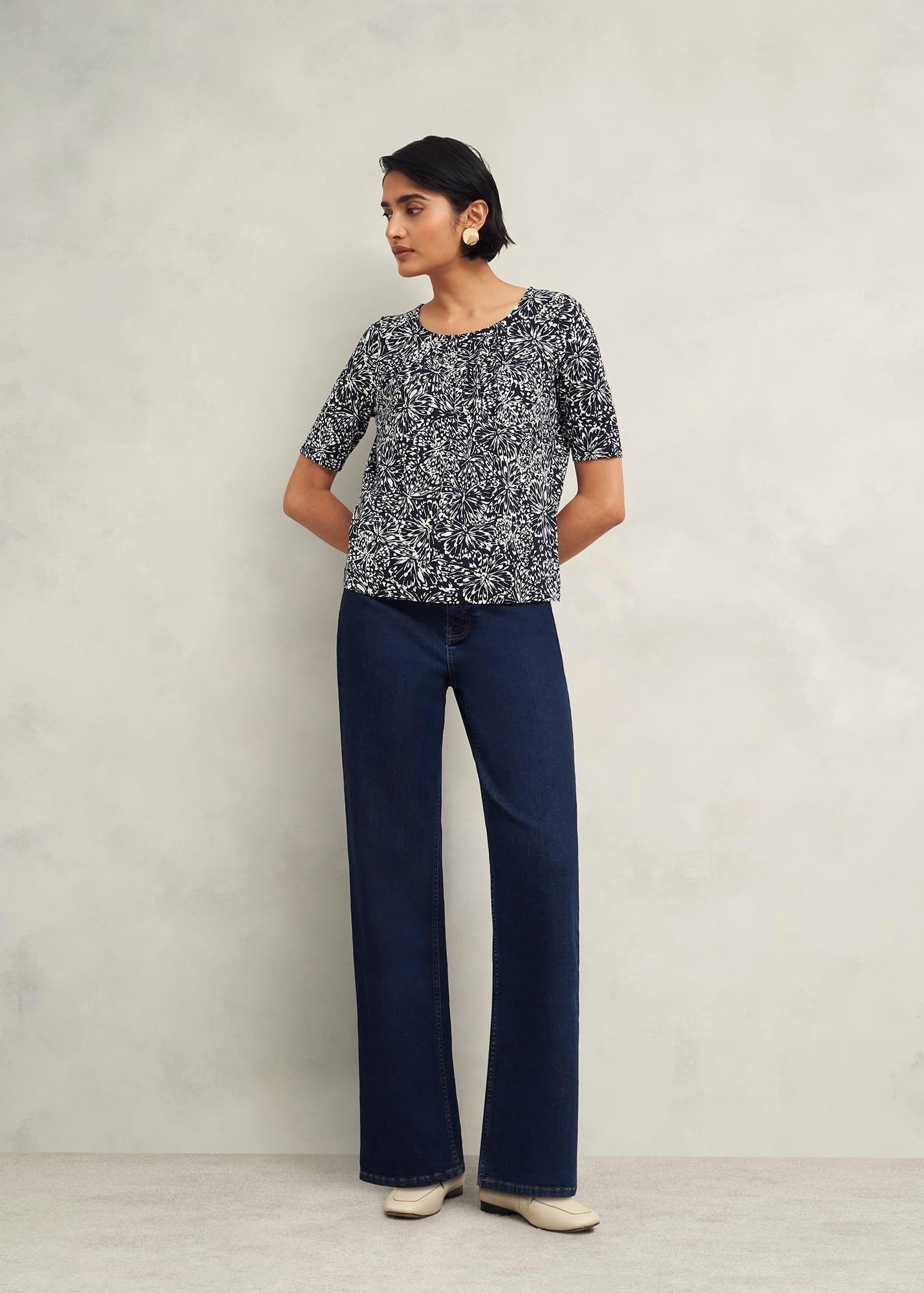 Jacqueline Print Top, Navy Ivory, hi-res