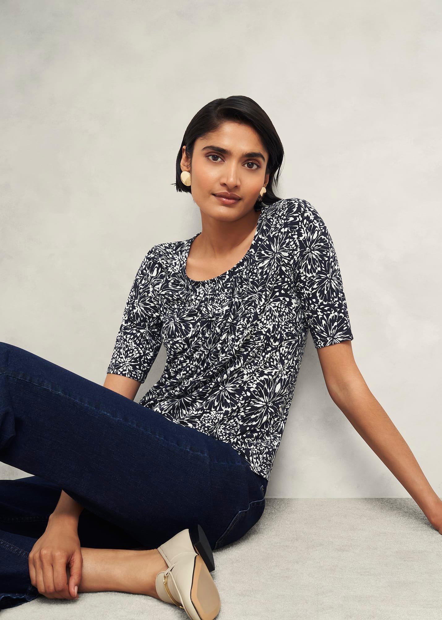 Jacqueline Print Top, Navy Ivory, hi-res