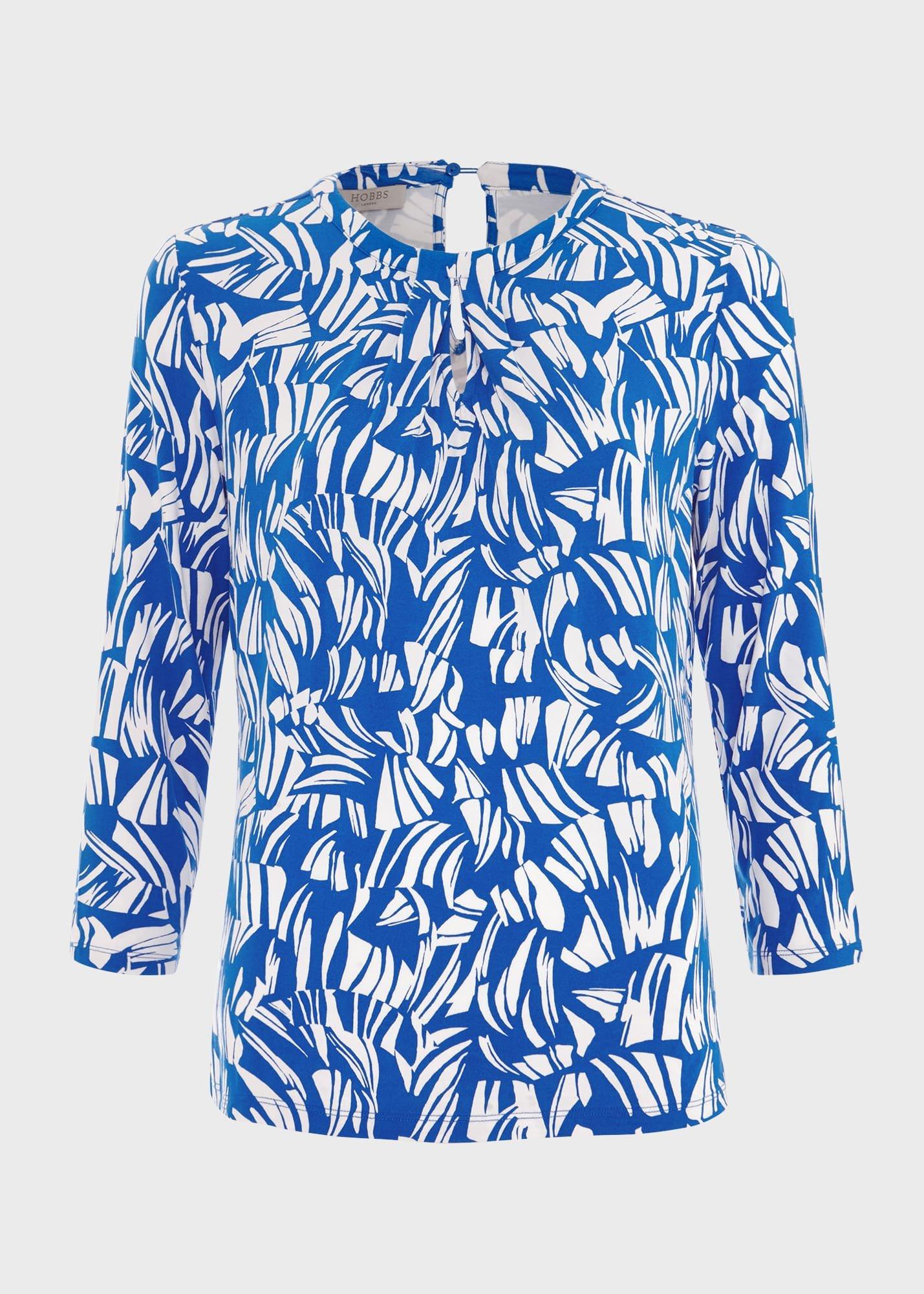 Julia Printed Top, Blue Ivory, hi-res