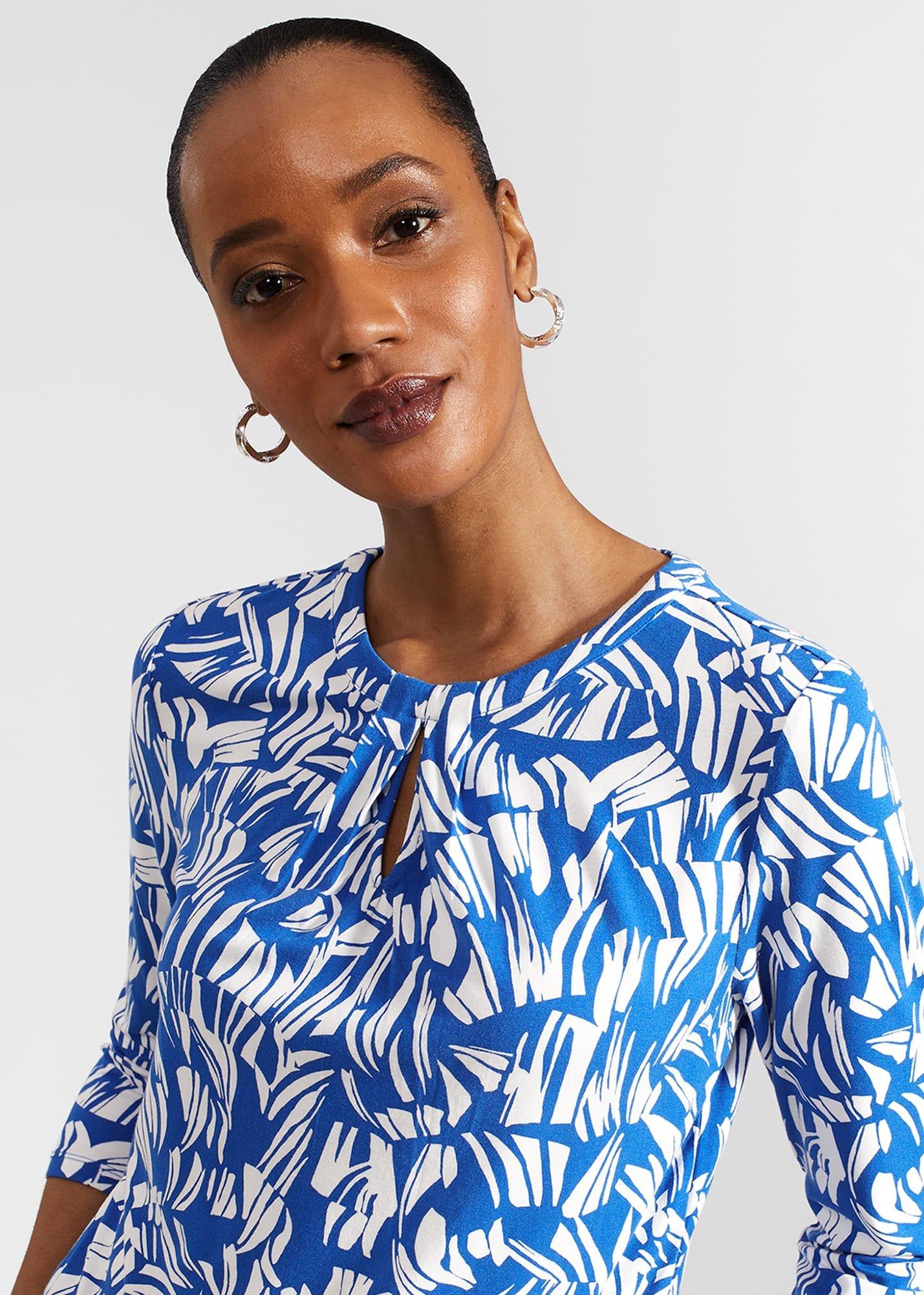 Julia Printed Top, Blue Ivory, hi-res