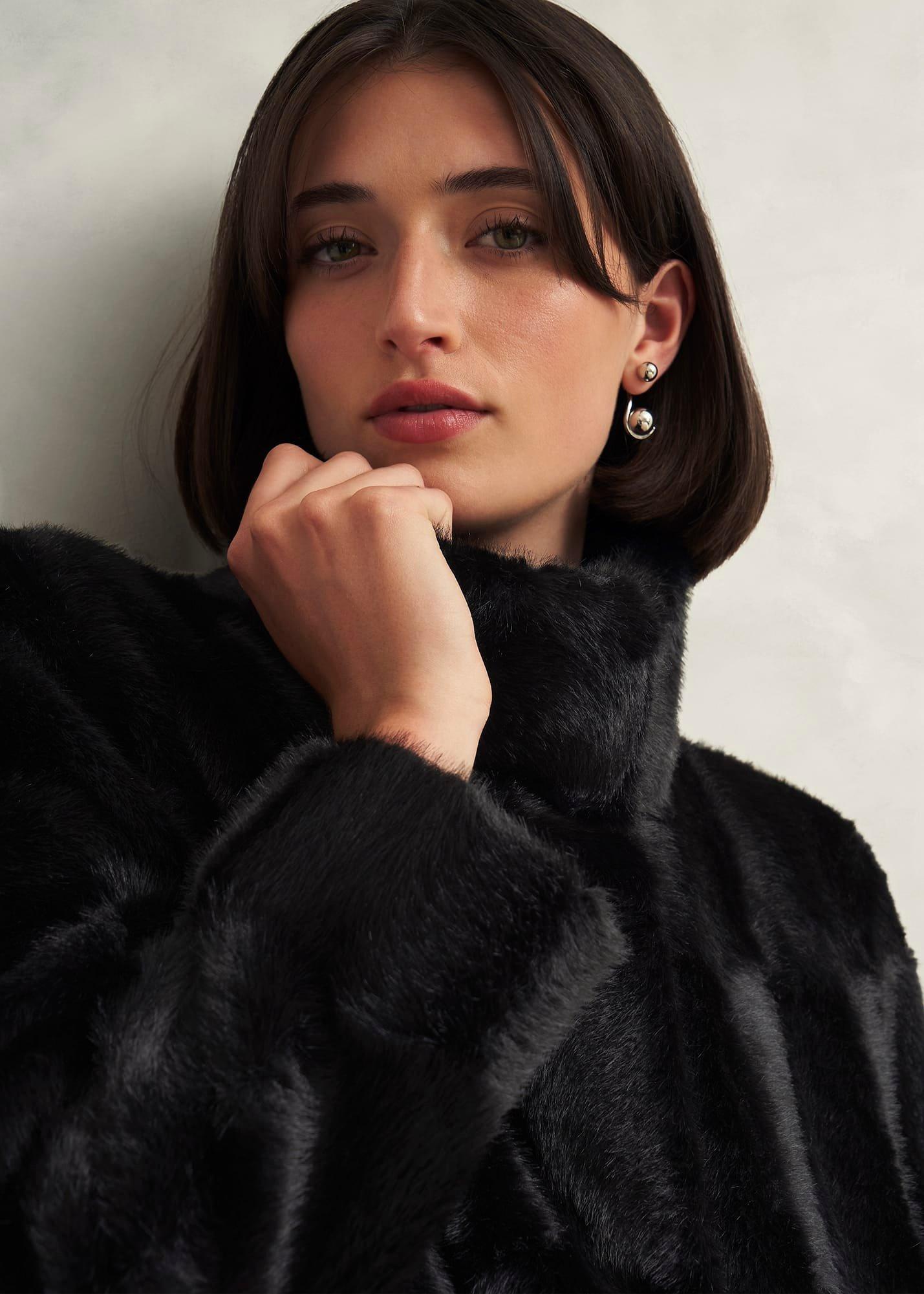 Rosanne Faux Fur Coat, Black, hi-res