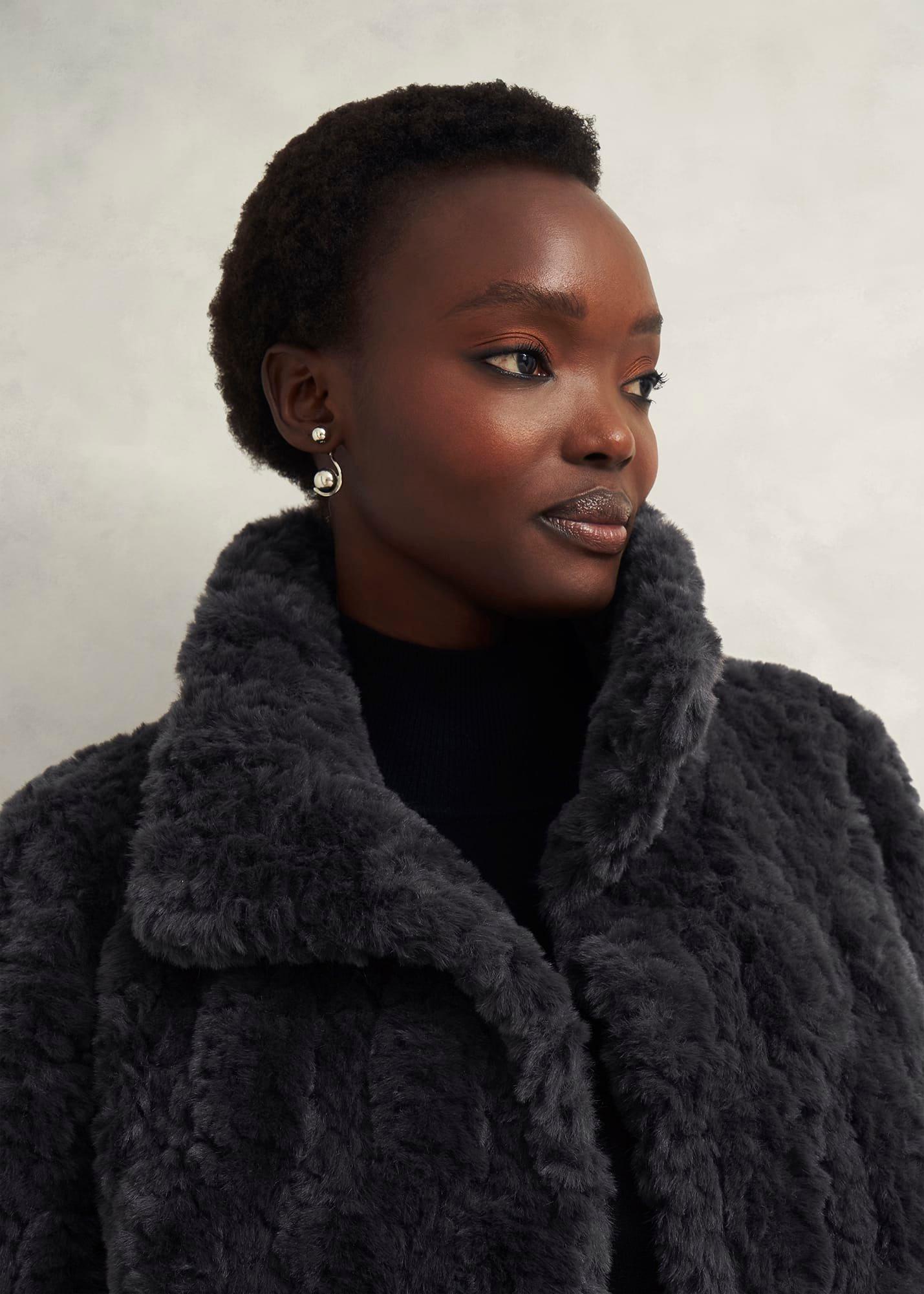 Briony Faux Fur Coat, Dark Charcoal, hi-res