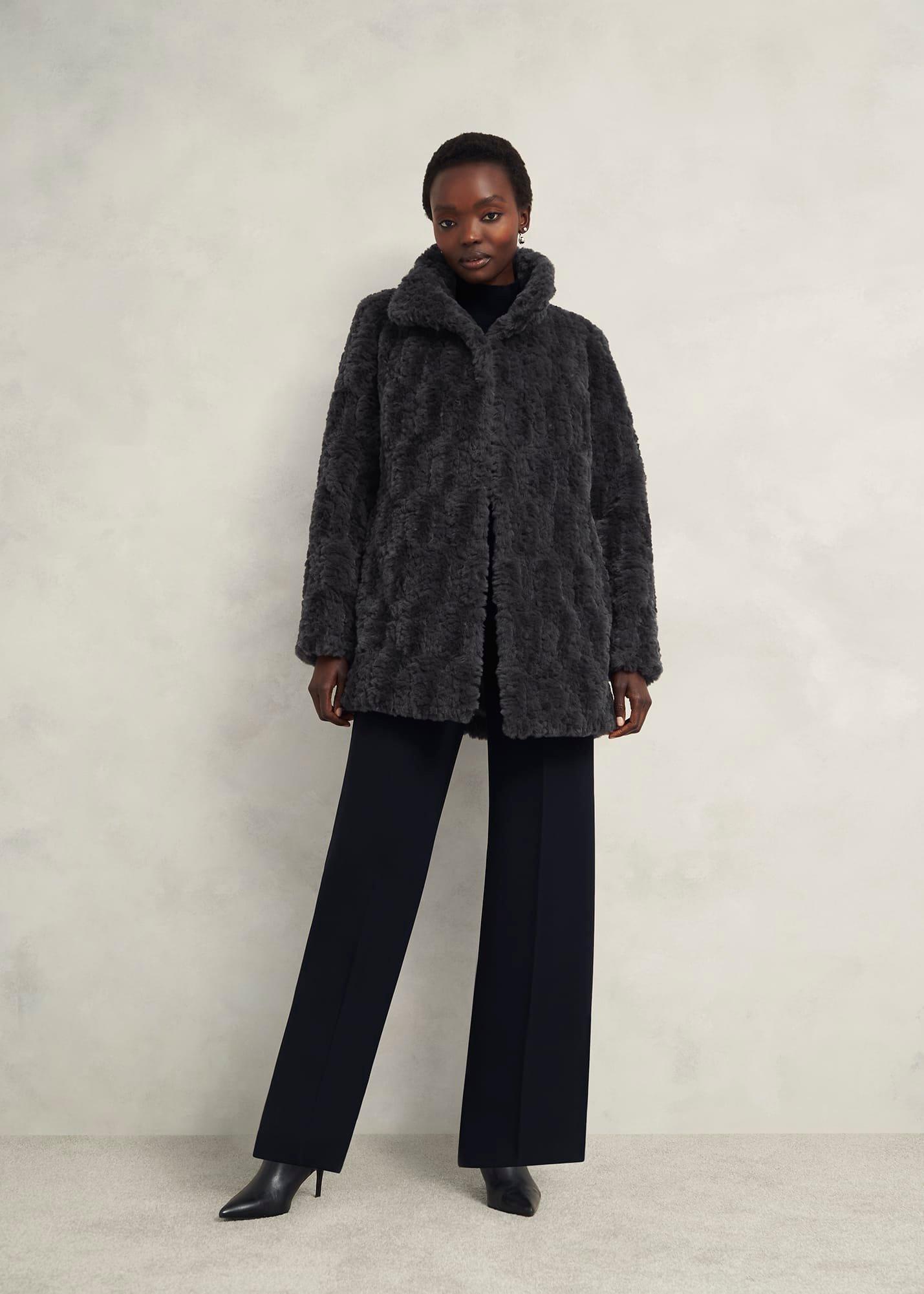 Briony Faux Fur Coat, Dark Charcoal, hi-res