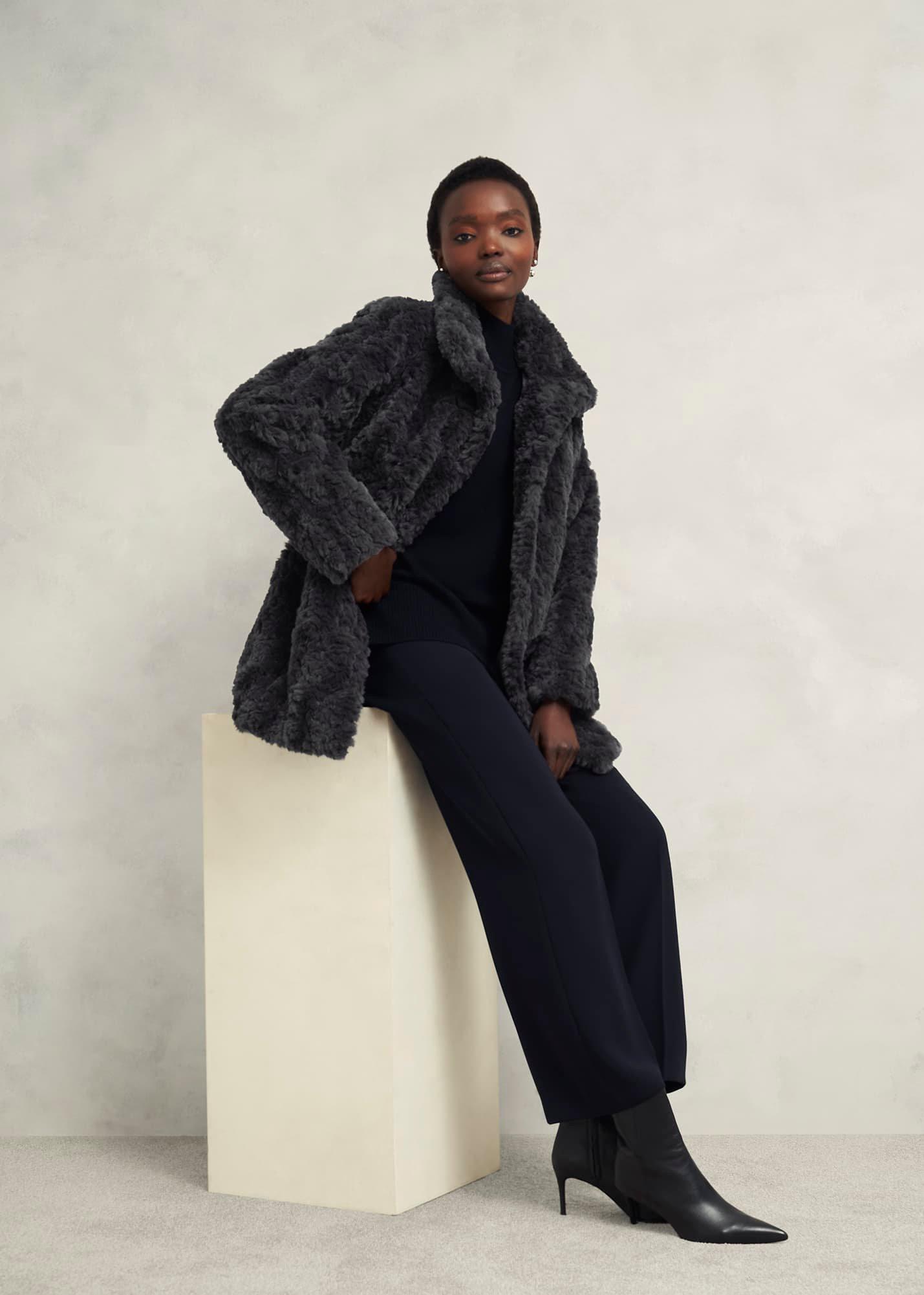 Briony Faux Fur Coat, Dark Charcoal, hi-res