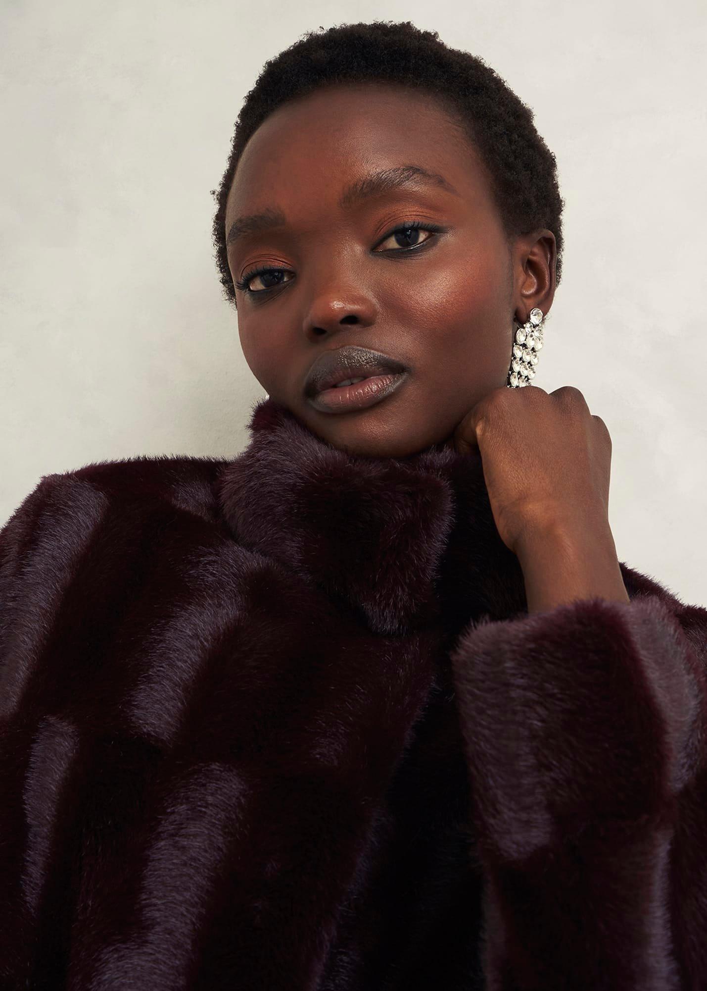 Andrea Faux Fur Coat, Wine, hi-res