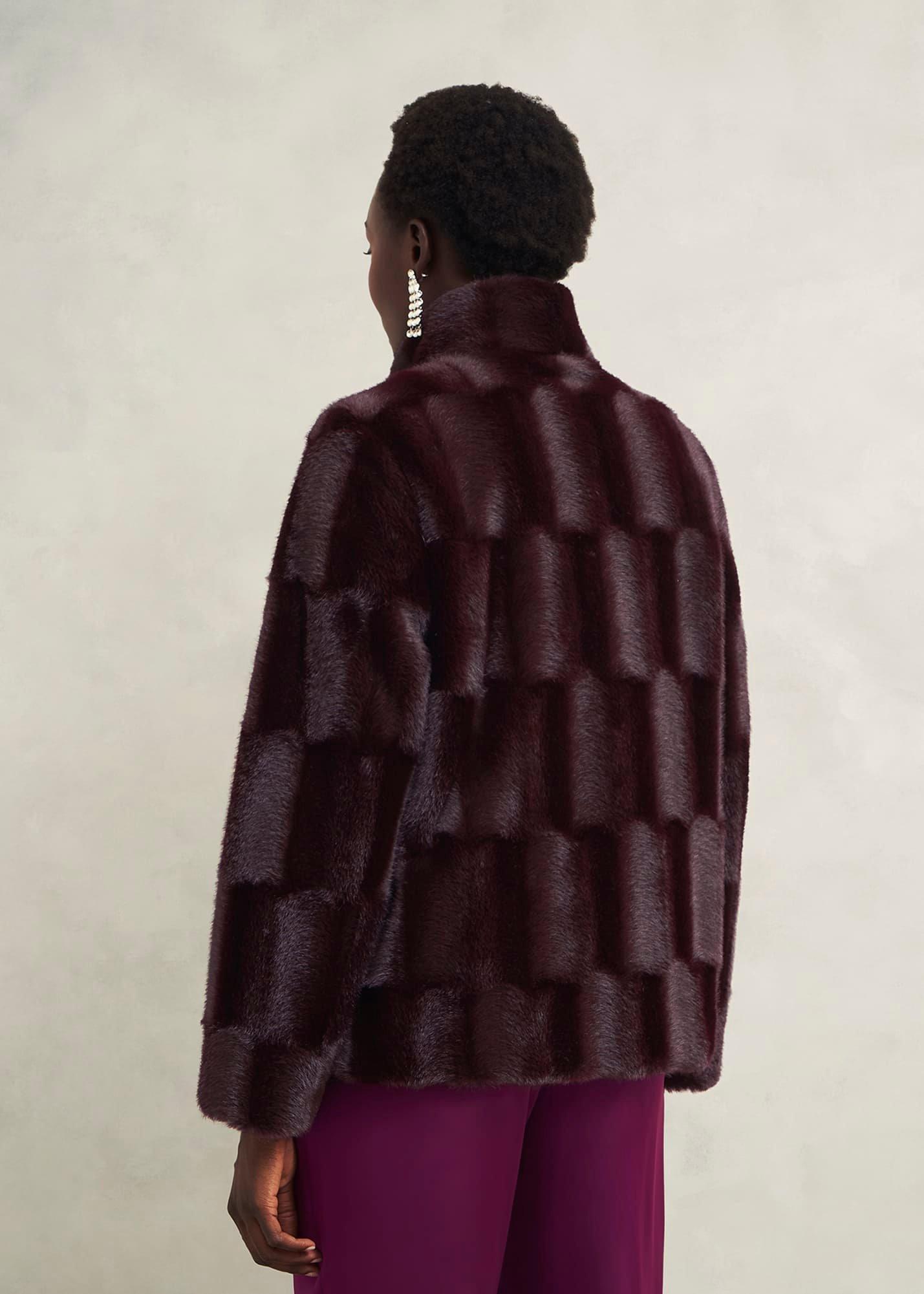 Andrea Faux Fur Coat, Wine, hi-res