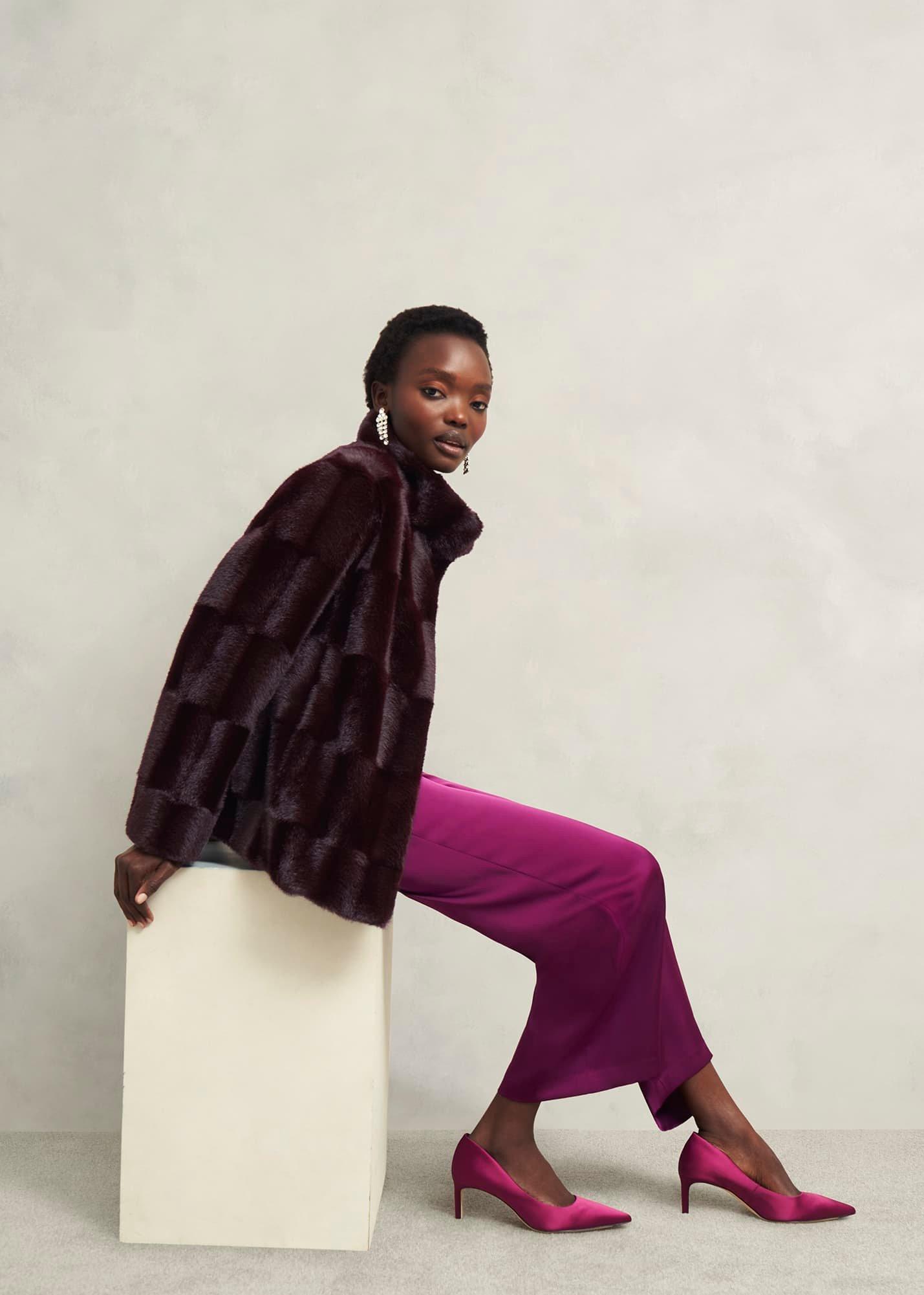 Andrea Faux Fur Coat, Wine, hi-res