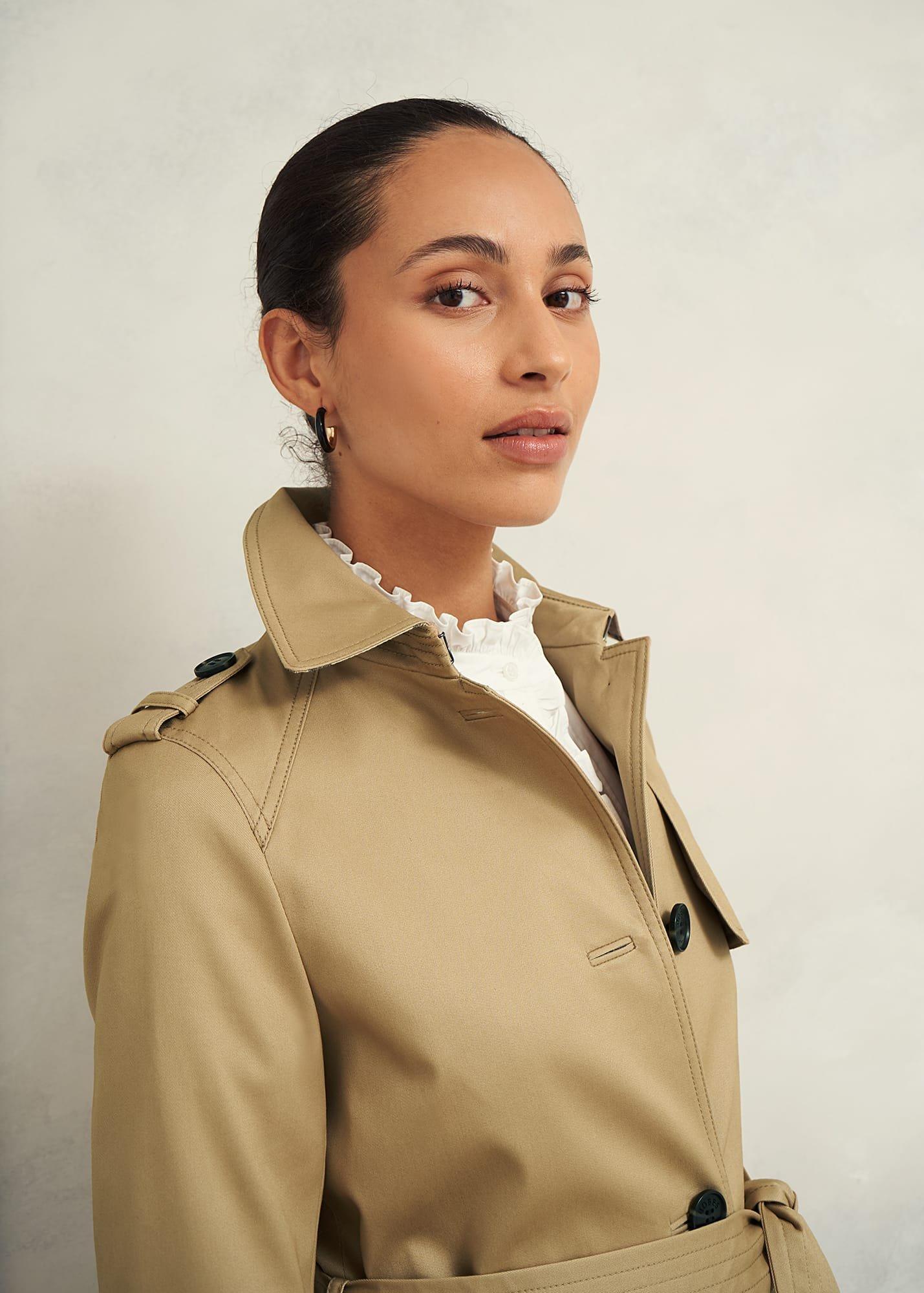 Hallie Shower Resistant Trench Coat, Fawn Beige, hi-res