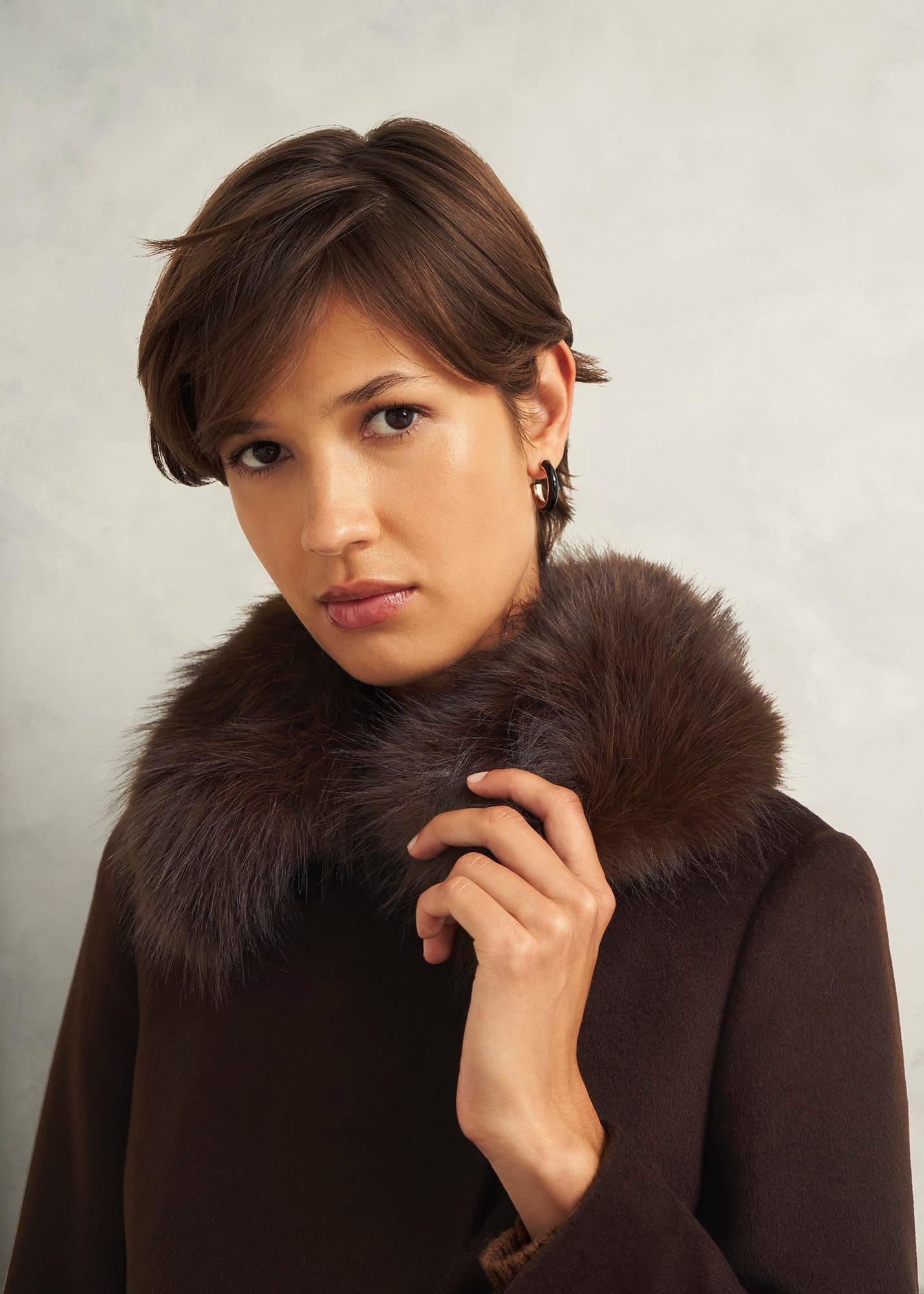 Livia Wool Coat With Faux Fur, Alder Brown, hi-res
