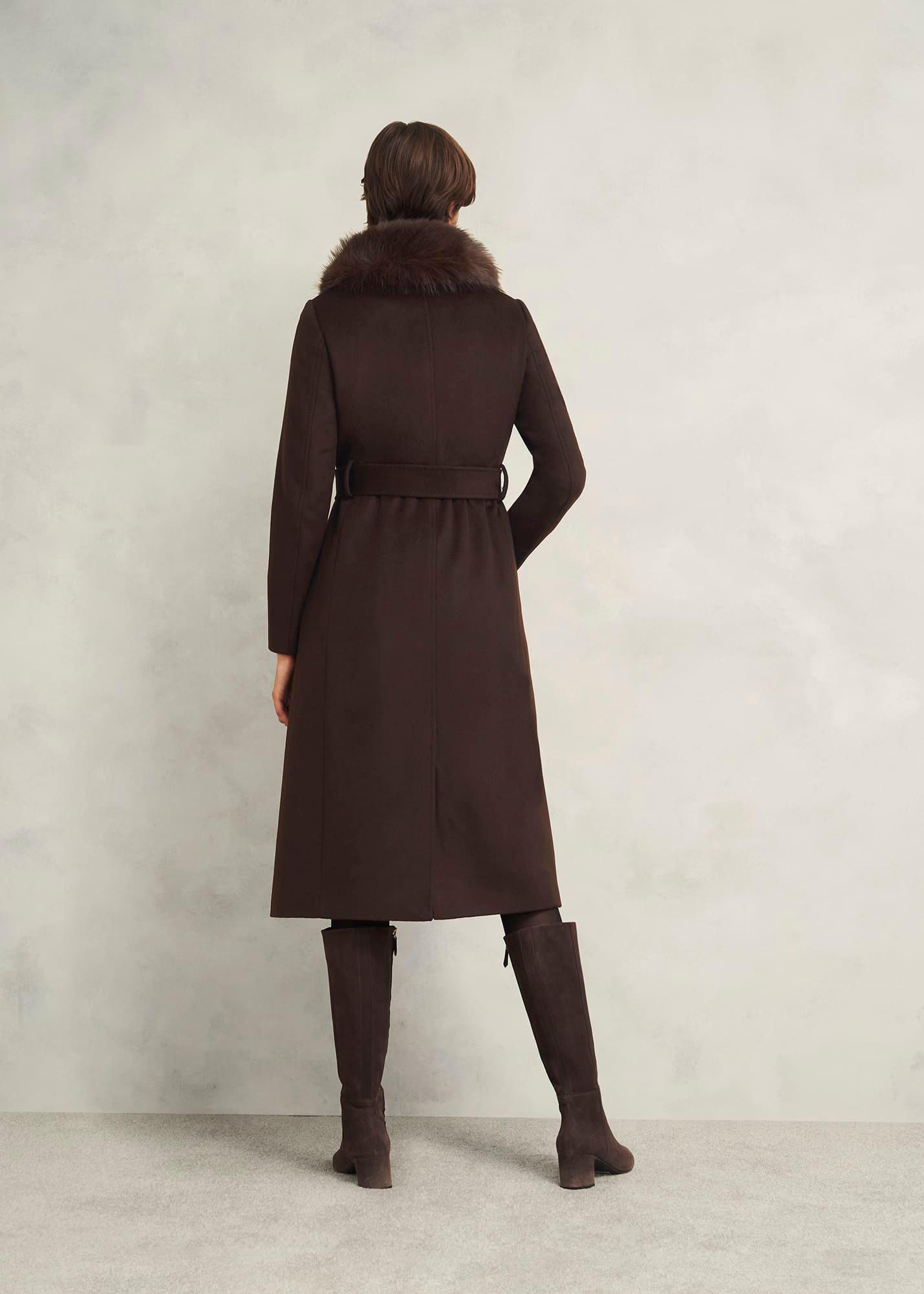 Livia Wool Coat With Faux Fur, Alder Brown, hi-res