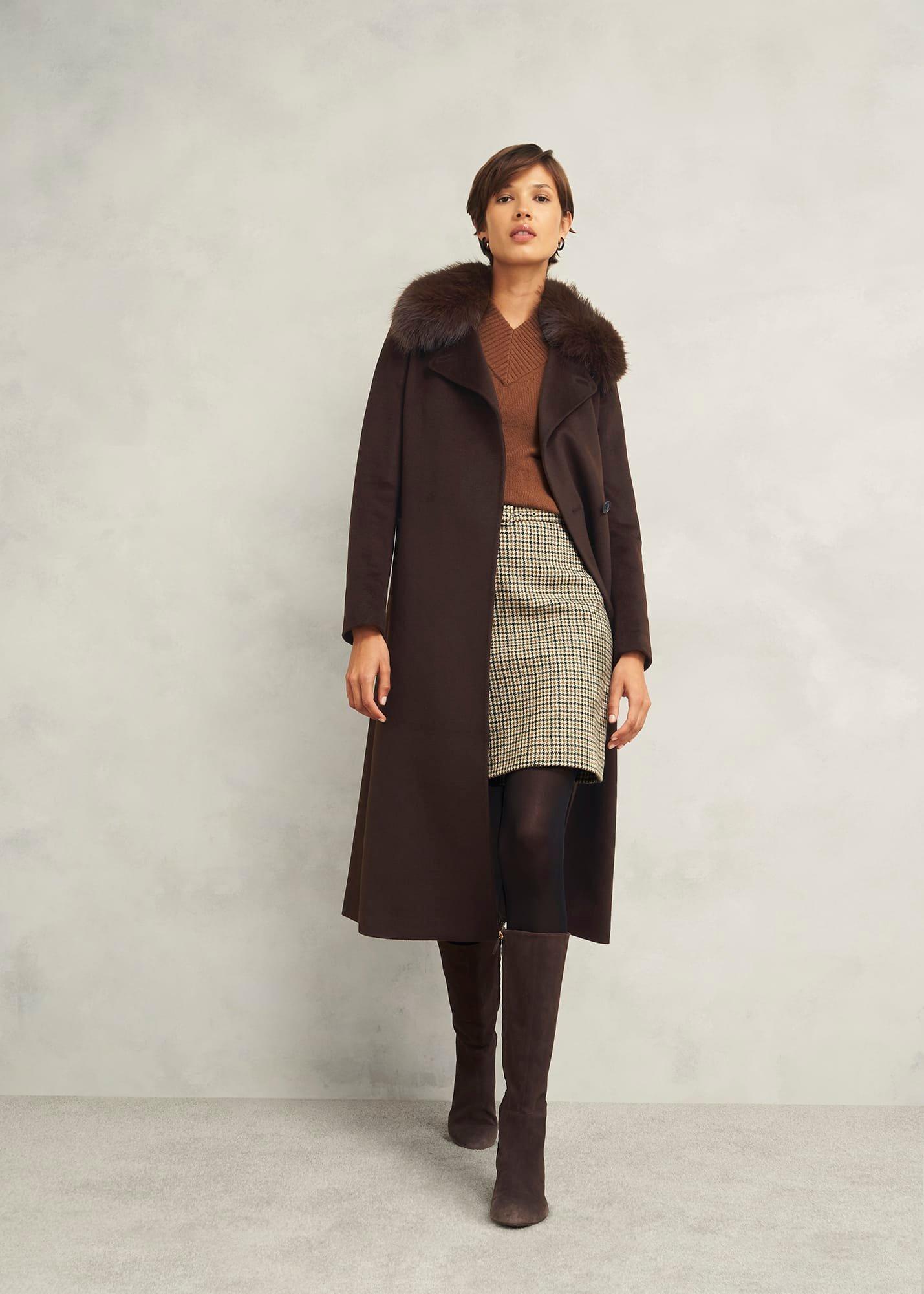 Livia Wool Coat With Faux Fur, Alder Brown, hi-res