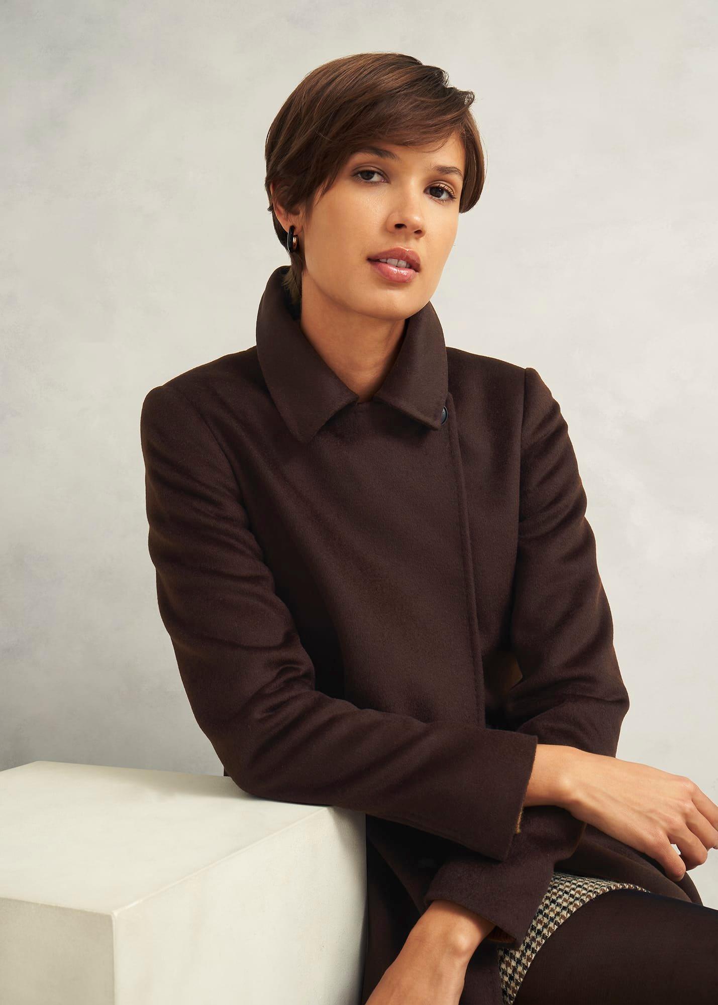 Livia Wool Coat With Faux Fur, Alder Brown, hi-res